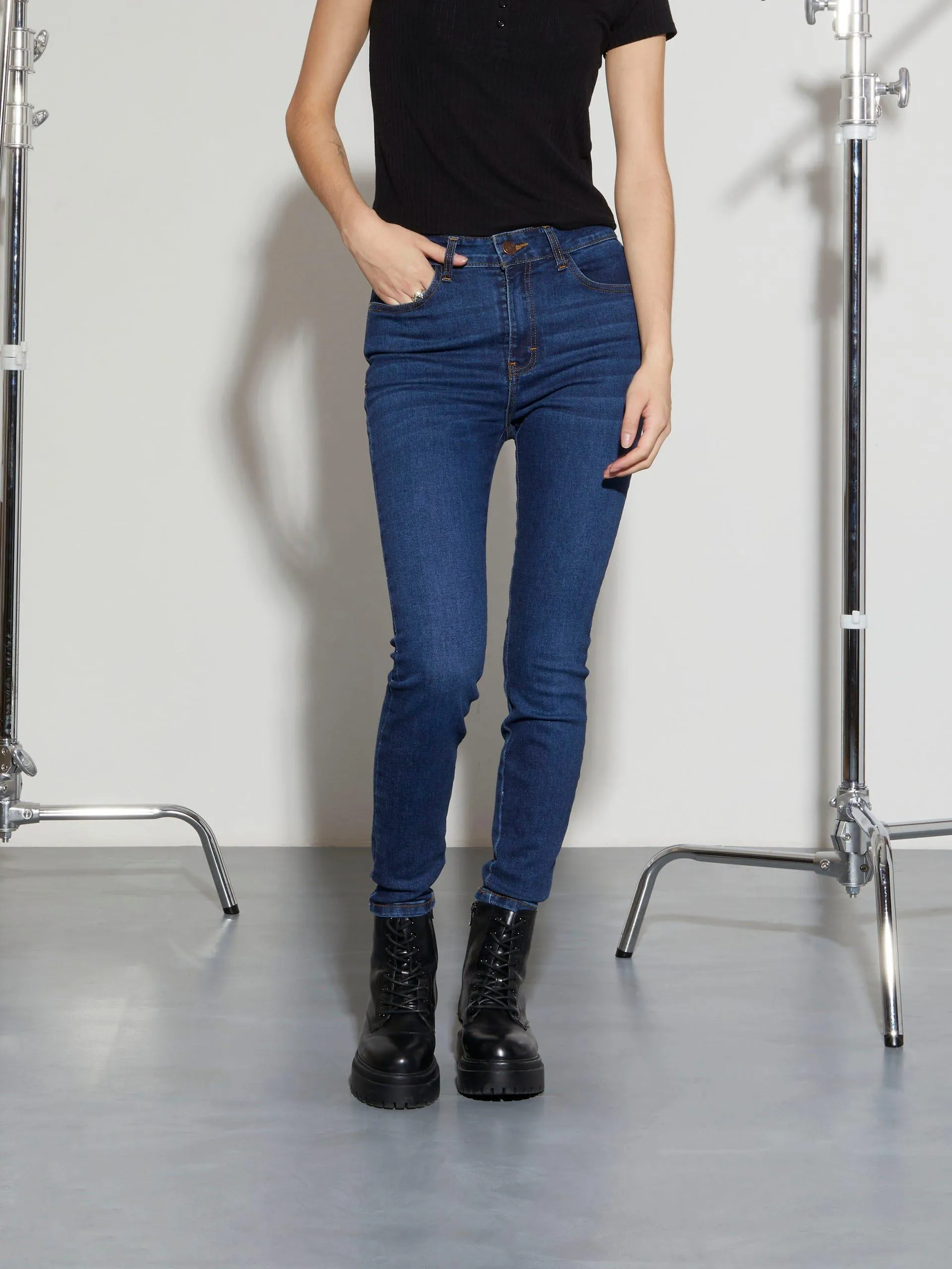 Jeans Skinny Tiro Alto Azul Oscuro