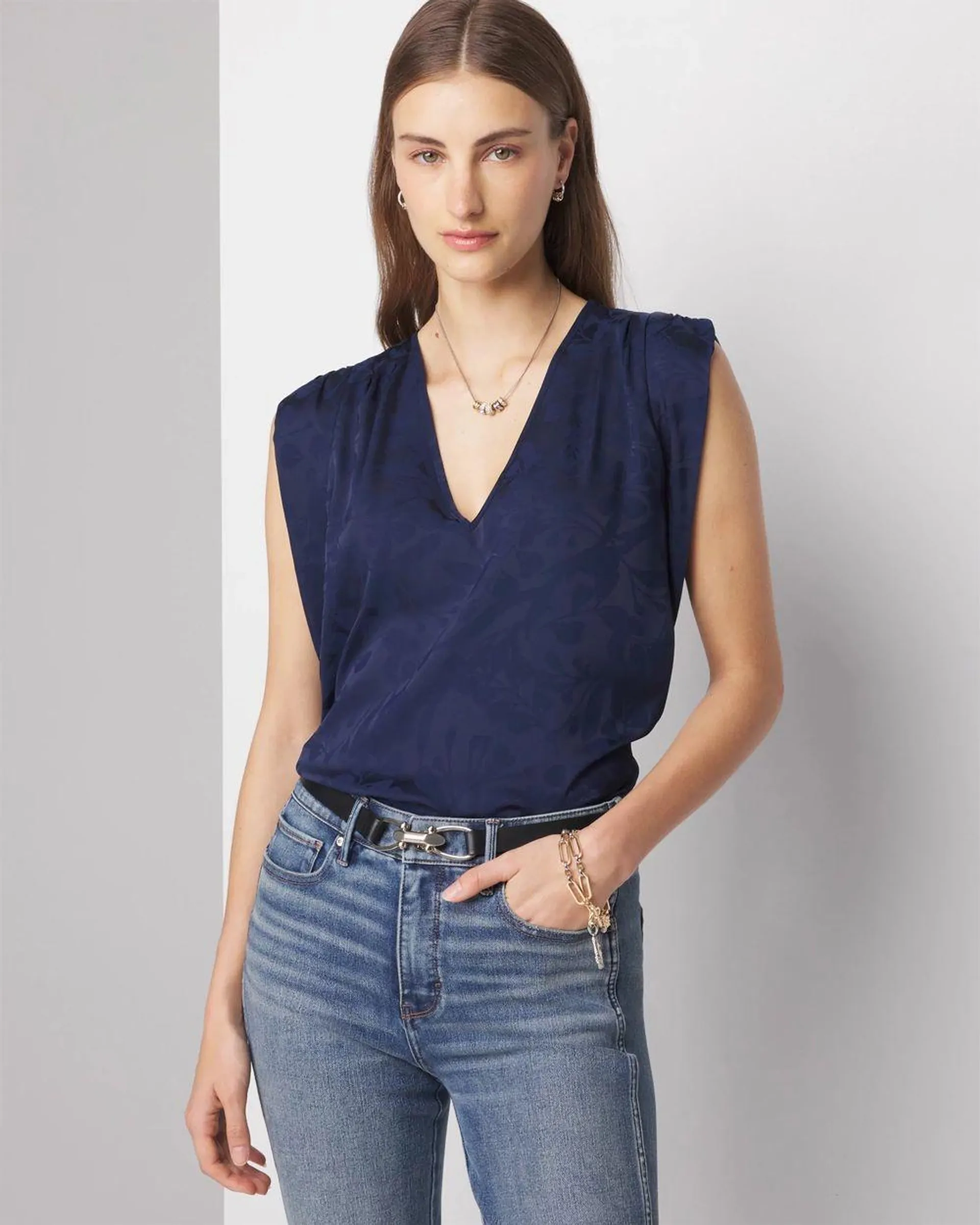 Sleeveless Ruched Shoulder Shell Top