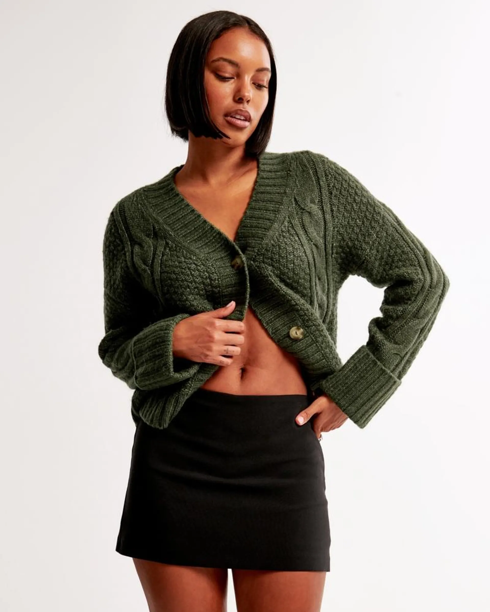 Seed-Stitch Cable Cardigan