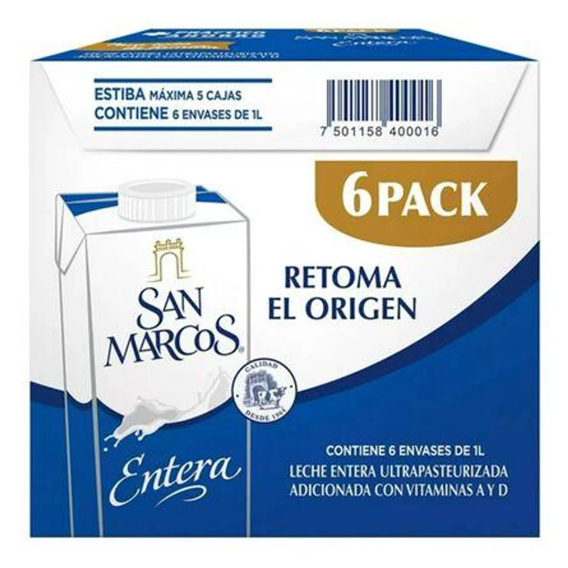 Six Pack Leche San Marcos Entera 1 Litro