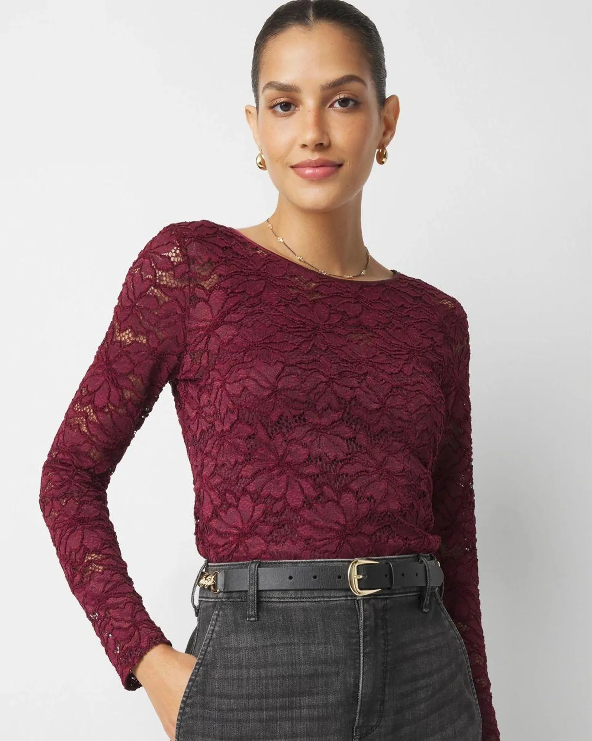 Lace Crew Neck Top