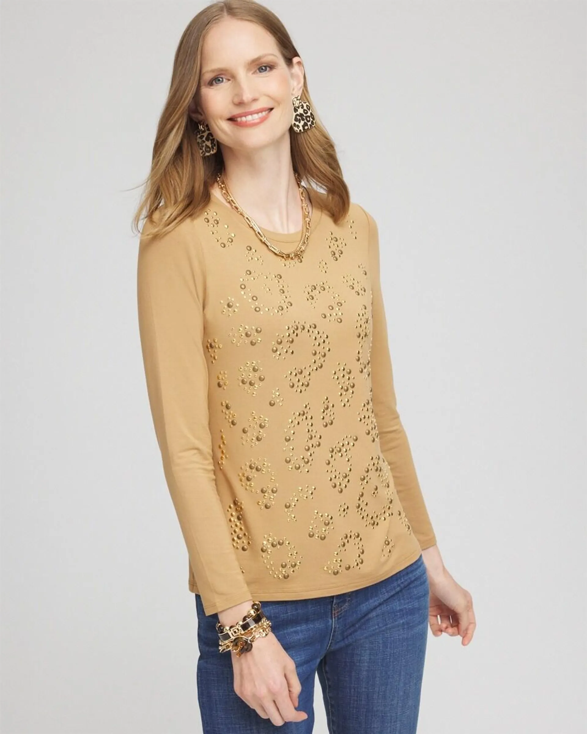 Touch of Cool\u2122 Embellished Leopard Layering Tee