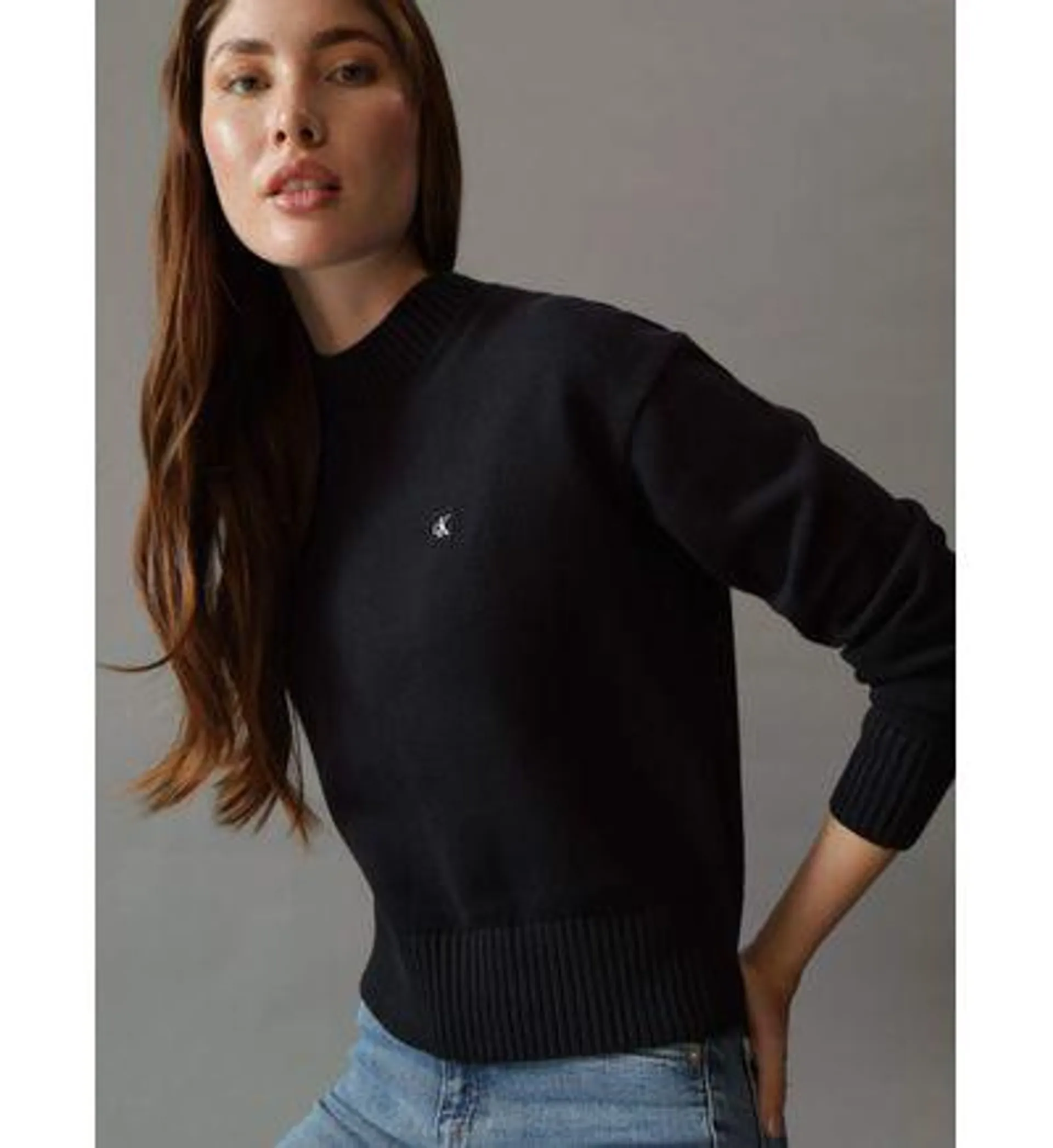 Suéter Calvin Klein con Monograma Mujer Negro