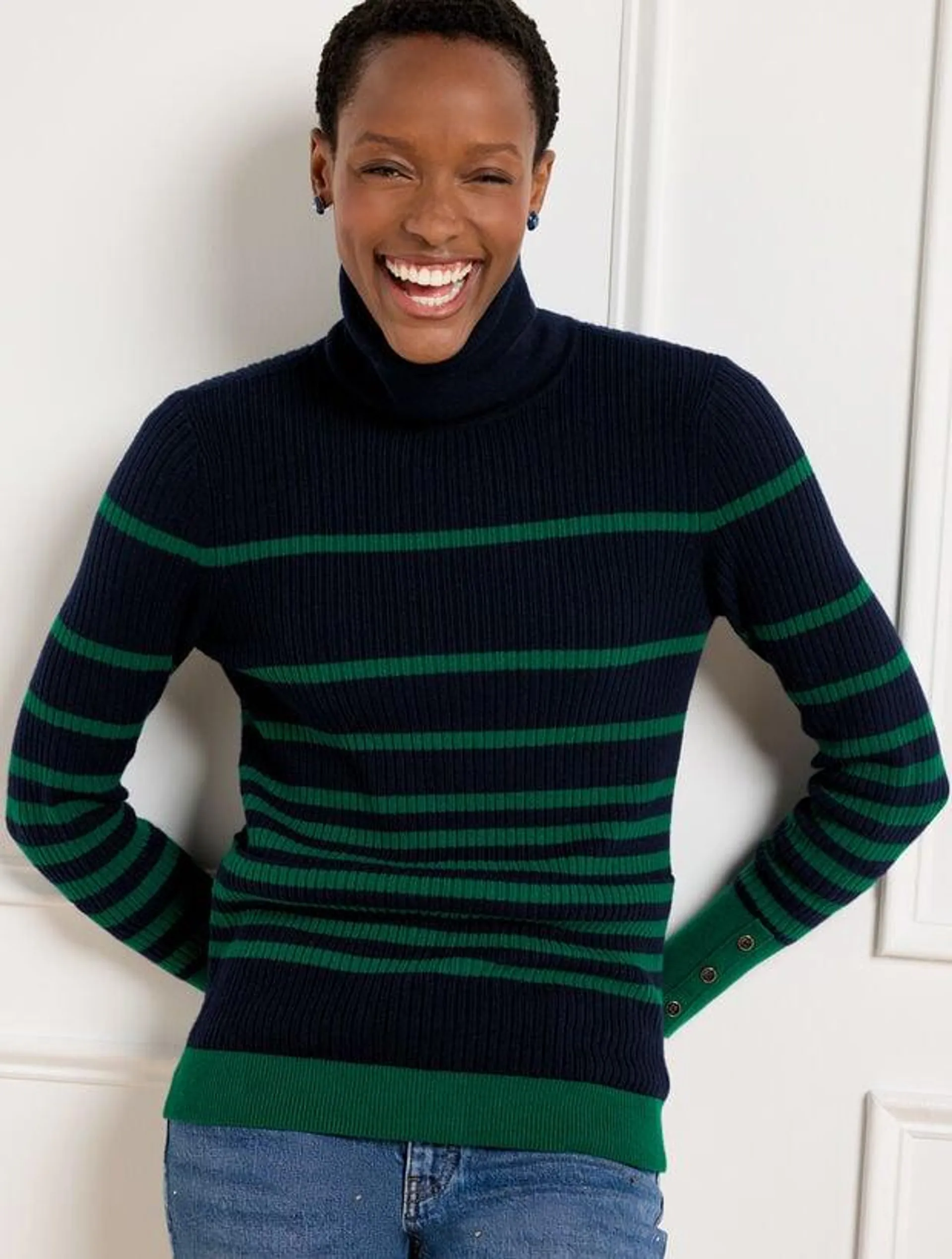 Ribbed Turtleneck Sweater - Stripe