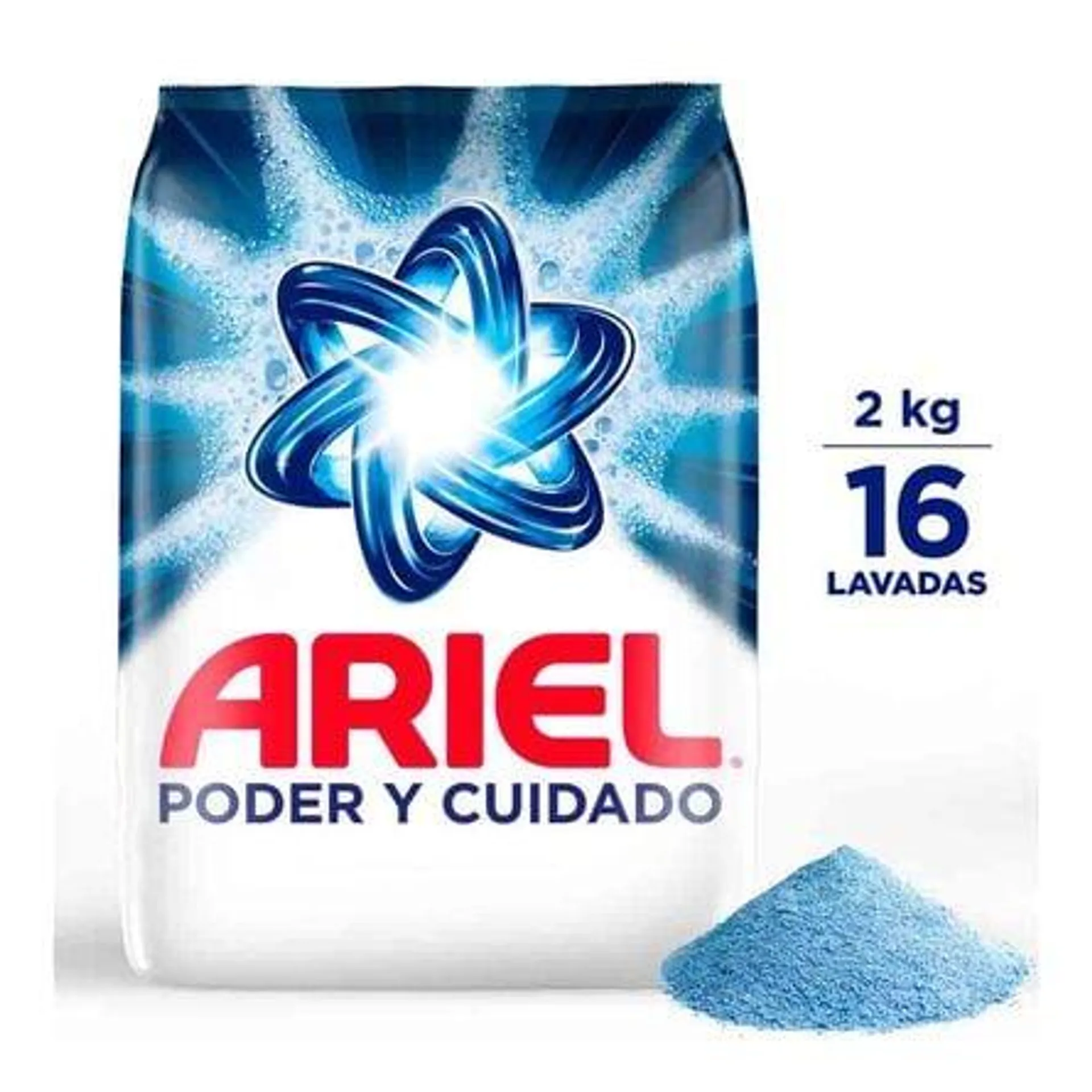 Detergente en Polvo Ariel Poder y Cuidado 16 lavadas (2000g)