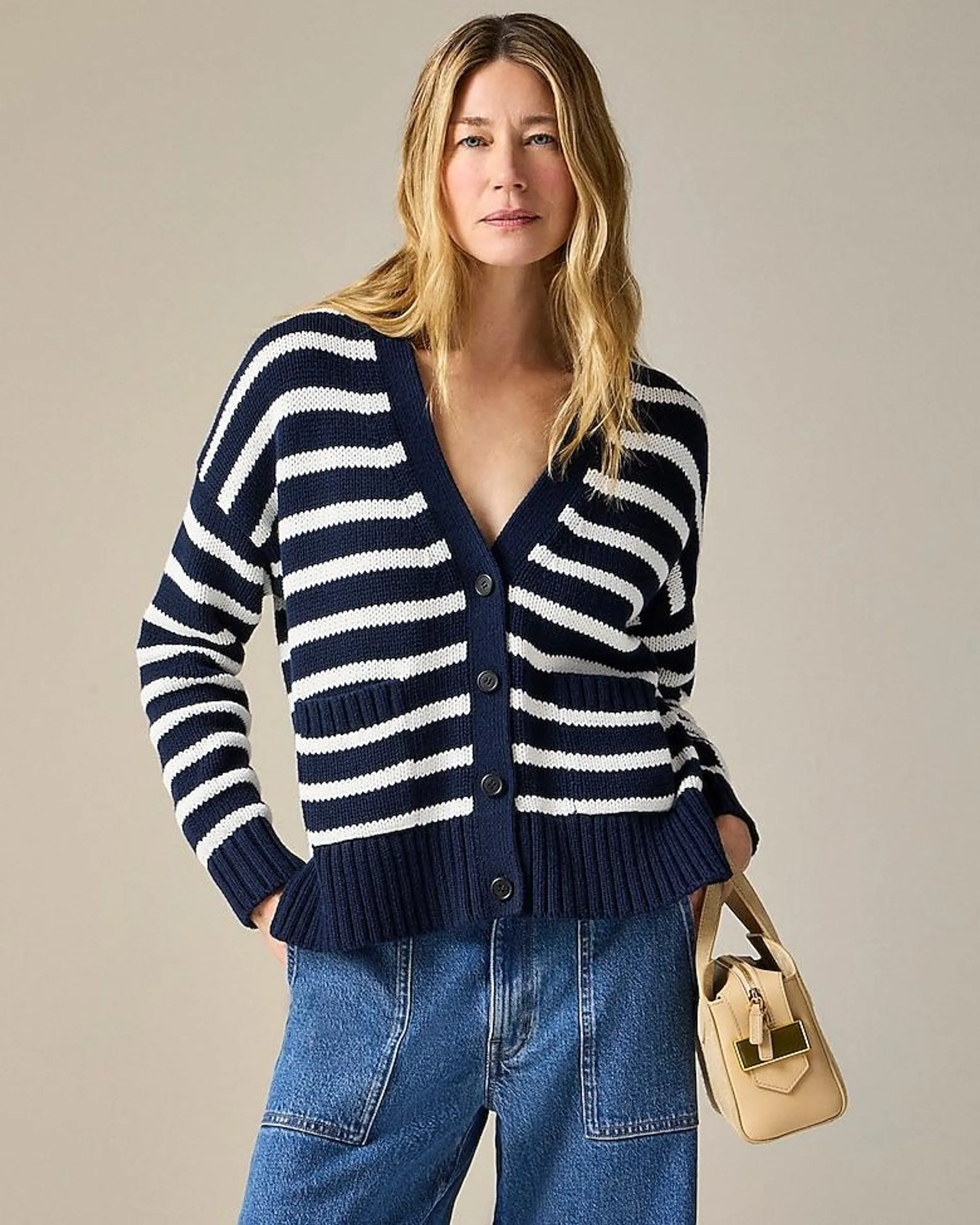 Heritage cotton relaxed cardigan in stripe