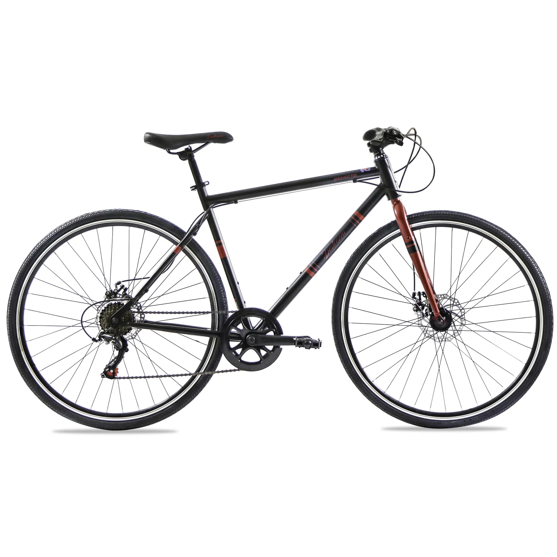 Bicicleta BENOTTO Hibrida DESTREZZA R700C 7V. Frenos Doble Disco Mecanico Acero Negro/Rojo Talla:51