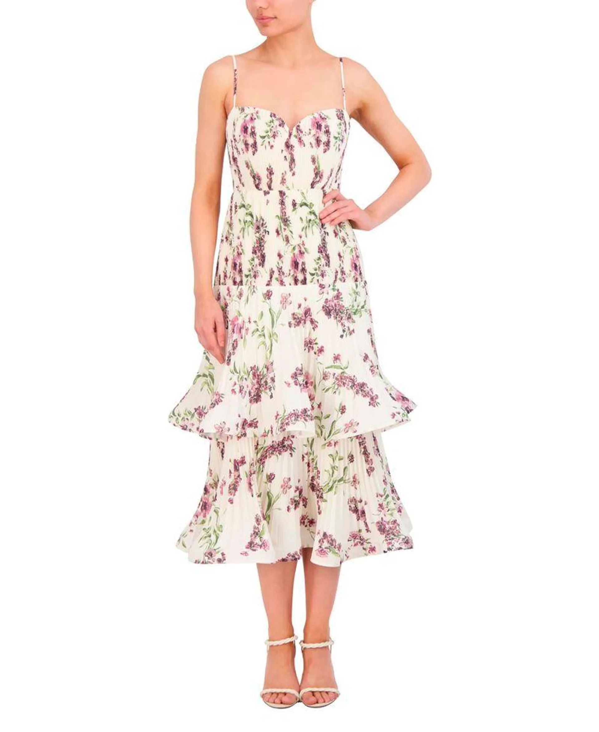 VESTIDO MIDI DE TIRANTES FLORAL CON VOLANTES