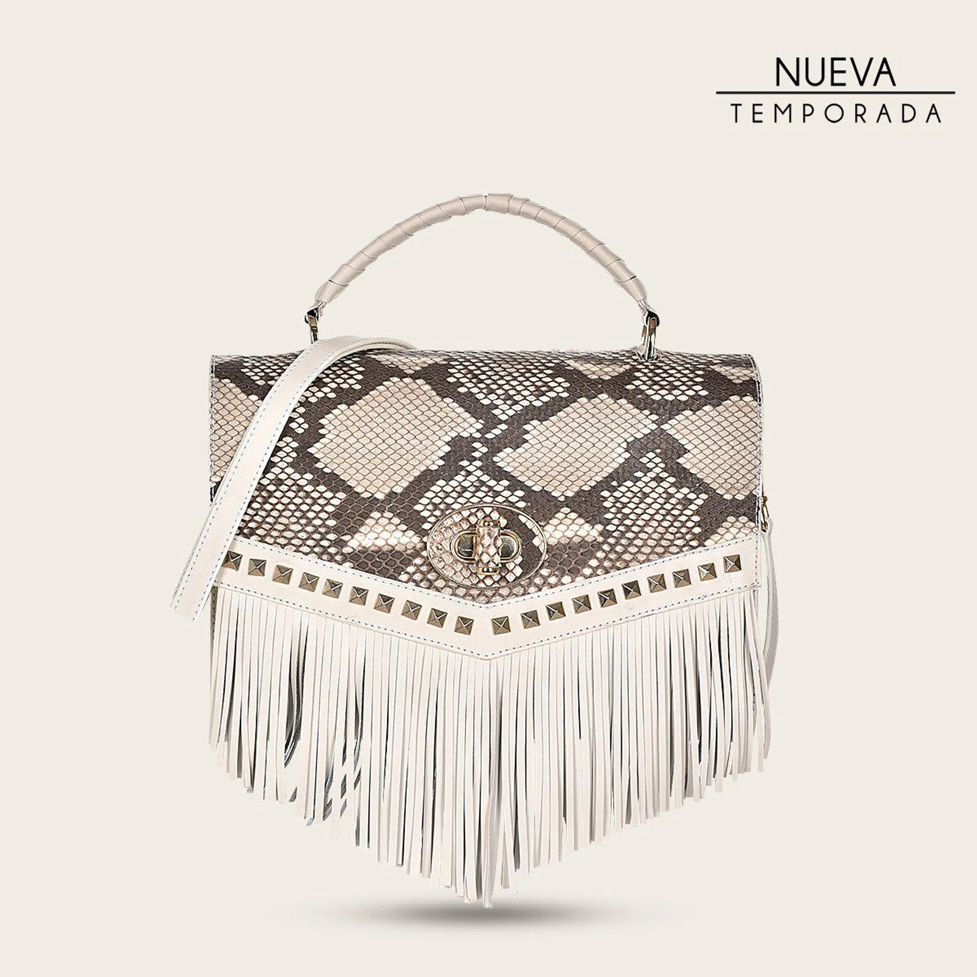 Bolso de mano en piel genuina de pitón