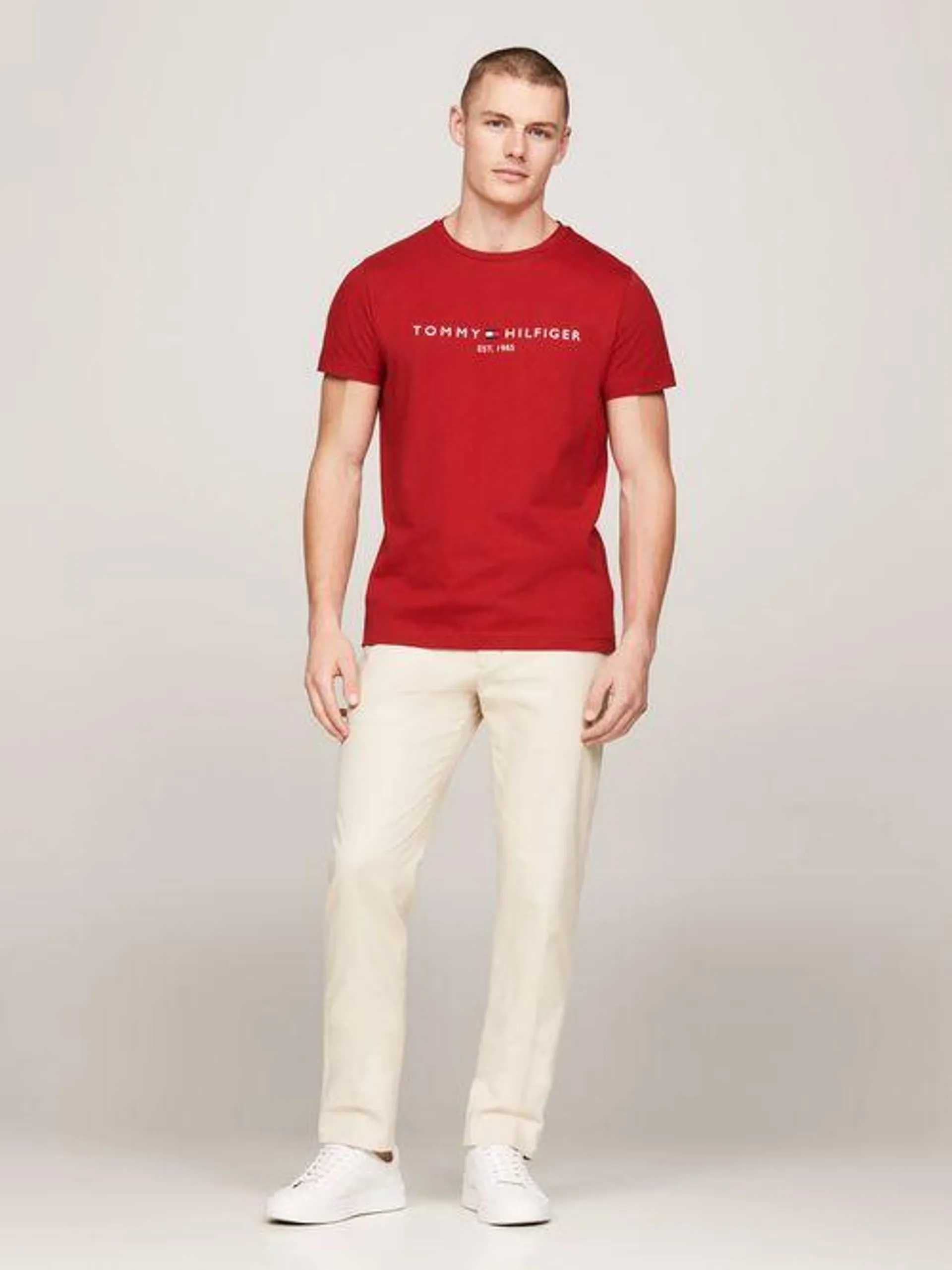 Playera de corte slim con logo bordado de hombre Tommy Hilfiger