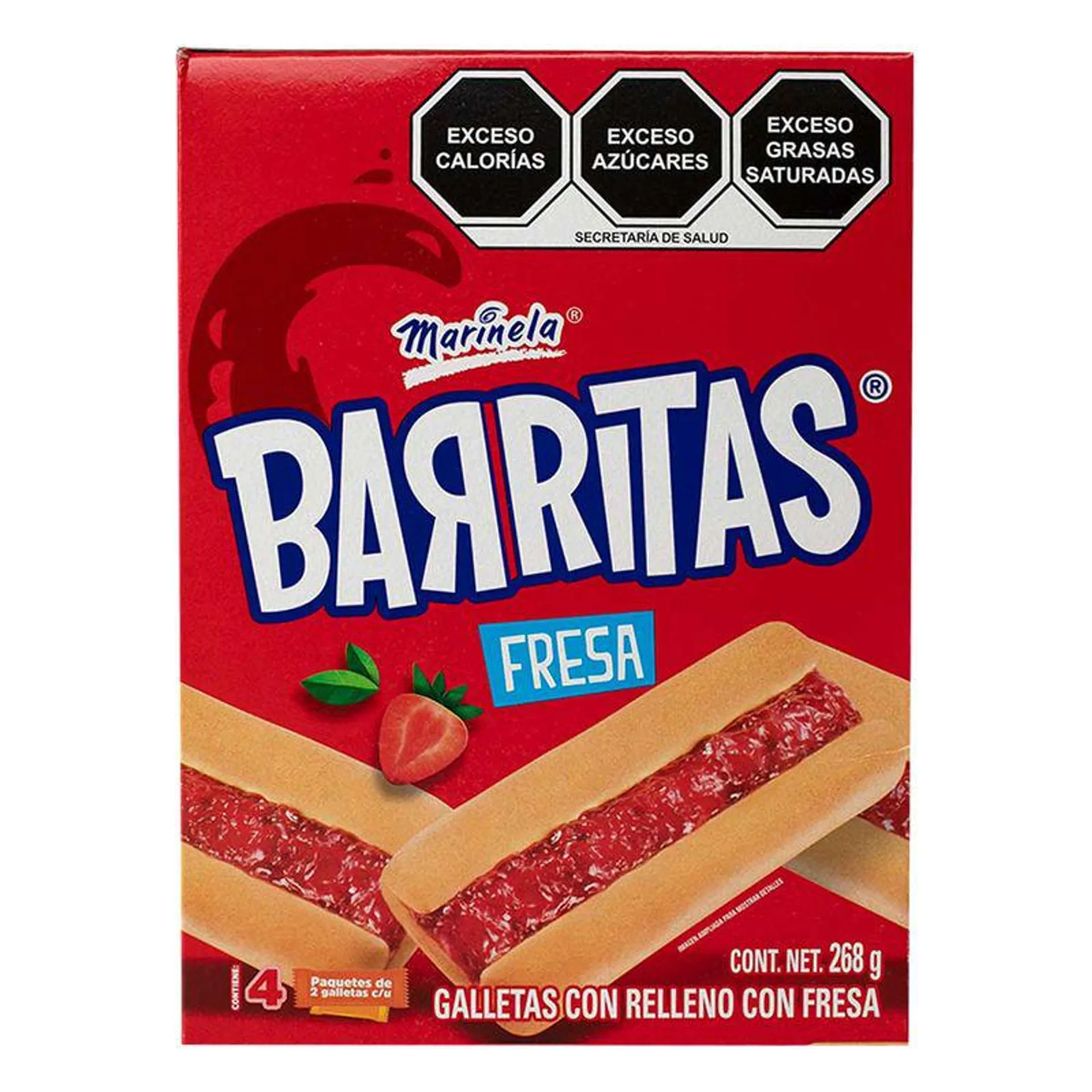 Galletas Marinela Barritas Fresa 268g contiene 4 paquetes