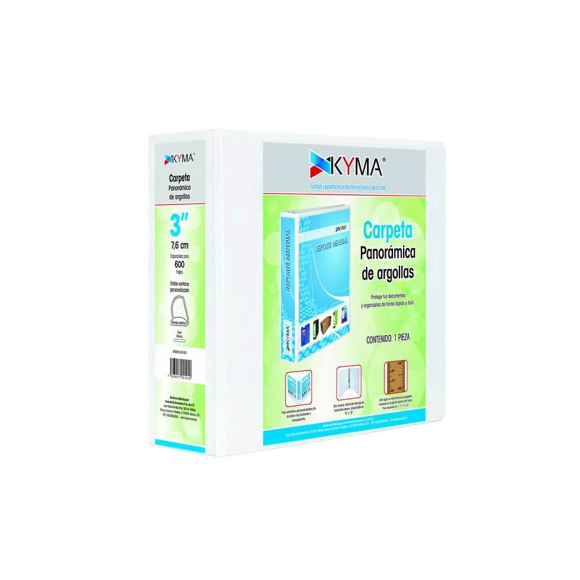 Carpeta Panorámica Kyma De Vinil Tamaño Oficio 3" Aro En "O" Blanca Cpkcbho-300-Bcof