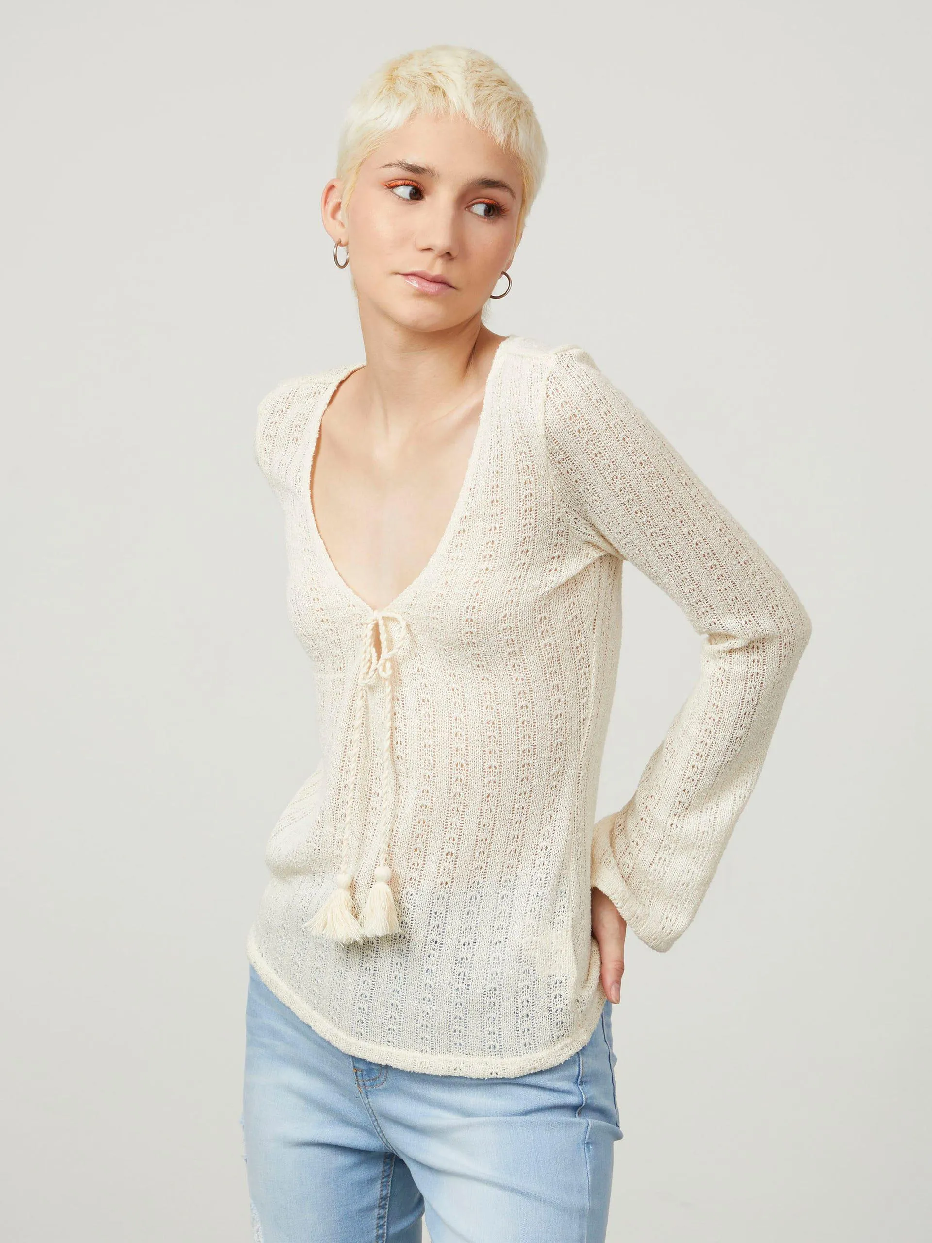 Blusa Manga Larga Efecto Crochet