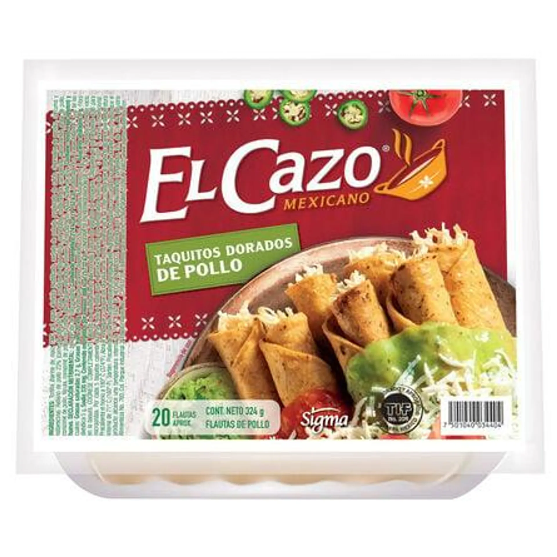 Taquitos Dorados el Cazo Con Pollo 20 Piezas 324 g