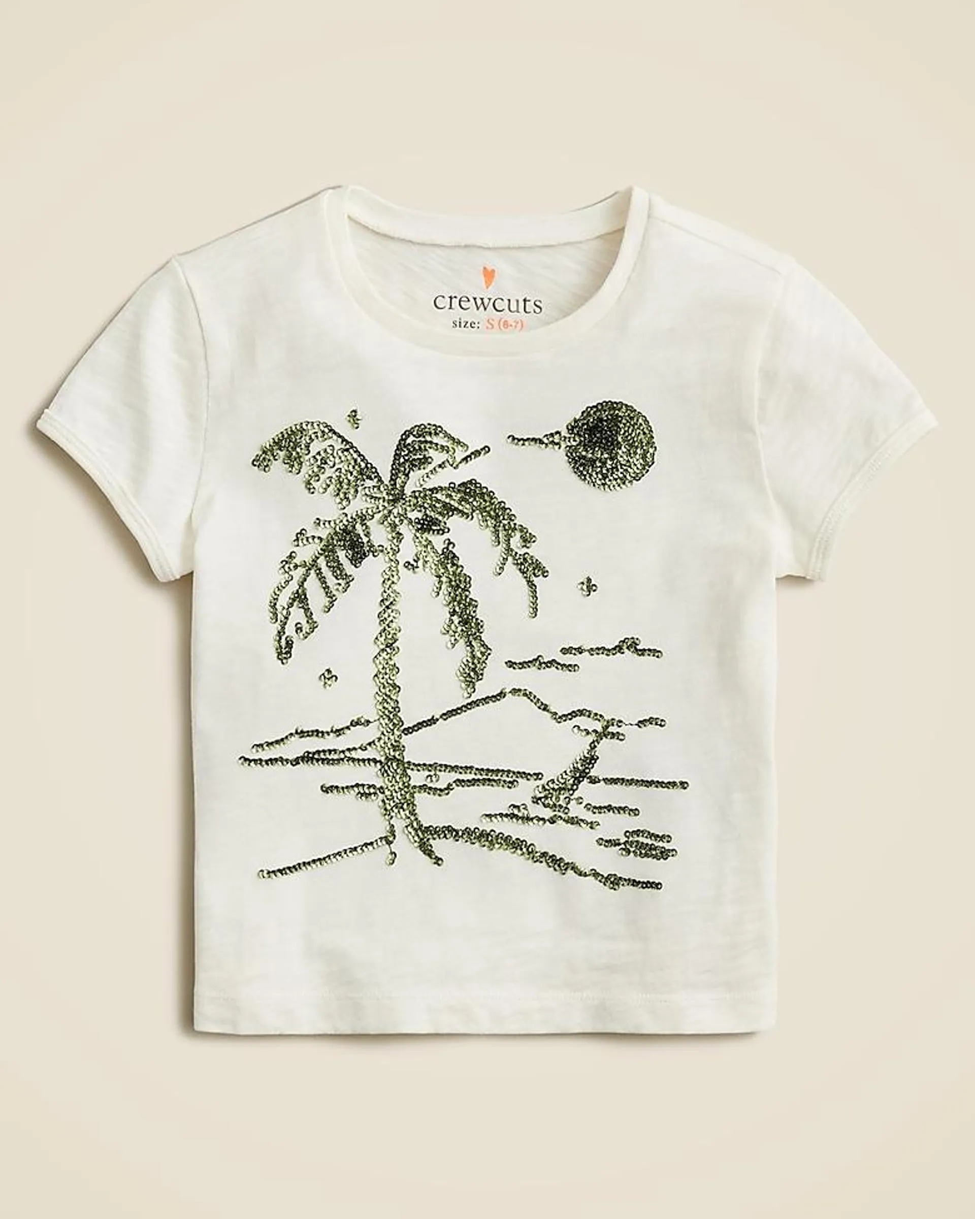 Girls' shrunken palm tree graphic T-shirt with sequins