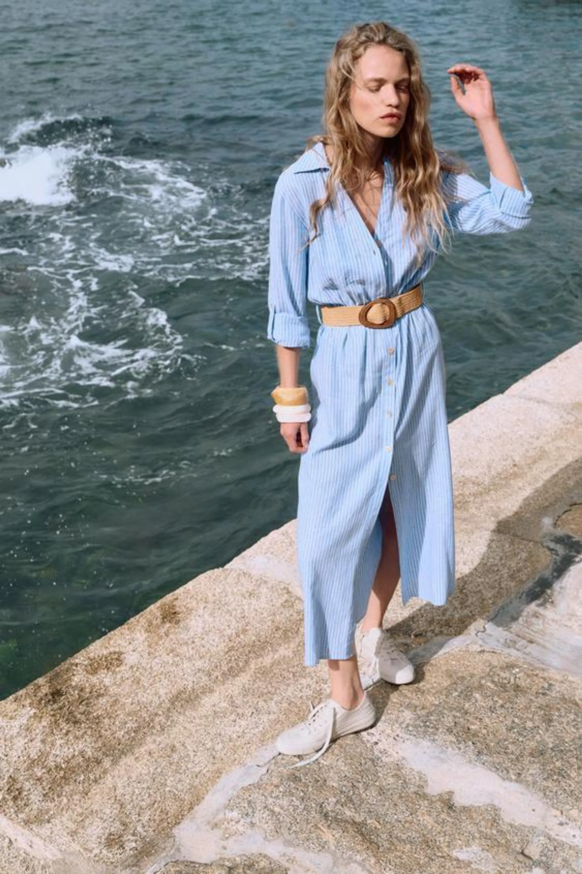 VESTIDO CAMISERO CINTURÓN CON LINO
