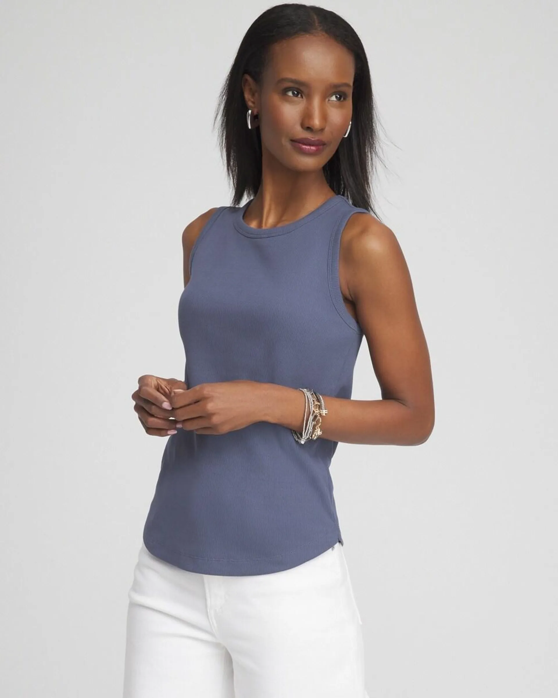 Ribbed High Neck Tank