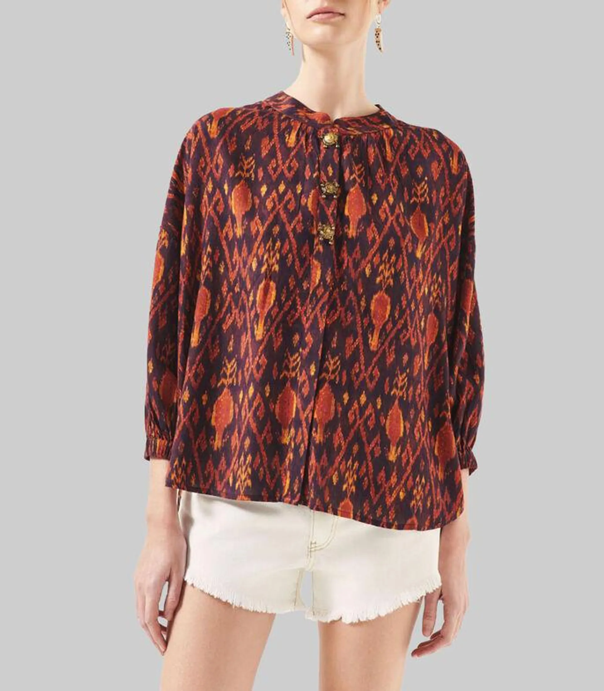 Blusa con estampado tribal manga larga Mujer