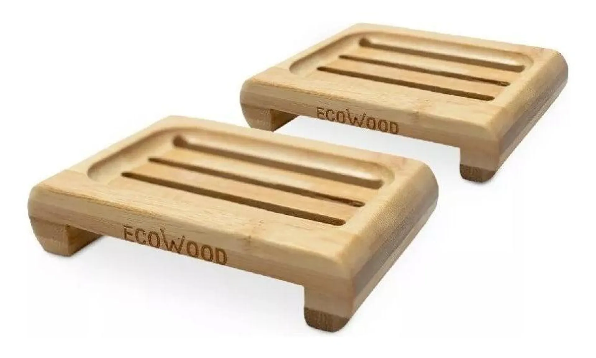 Ecowood Jabonera De Bambú Rejilla Elevada - Set De 2 Piezas