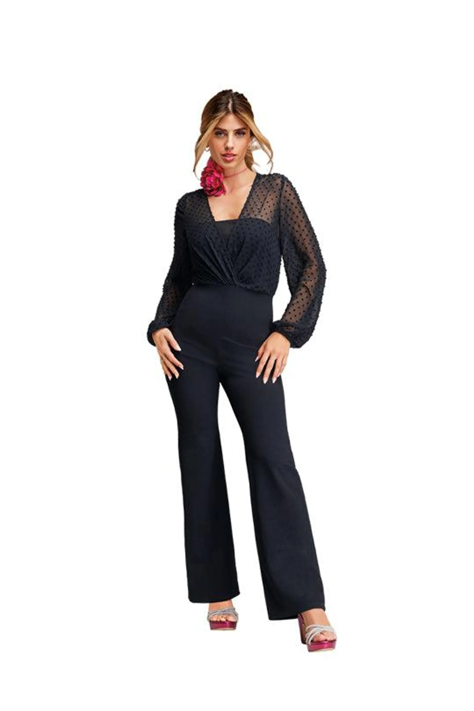 Jumpsuit negro de manga larga 59862