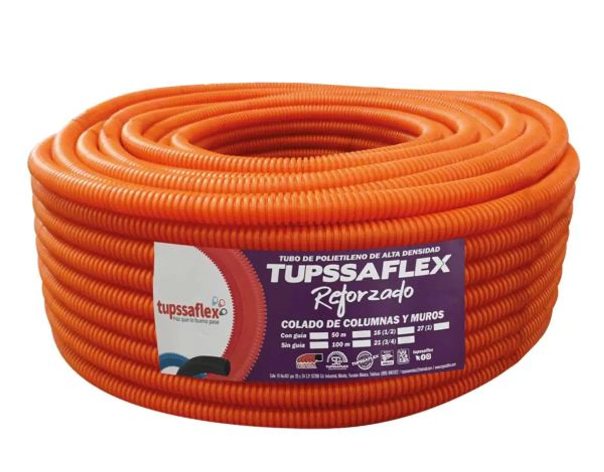 Rollo Tupssaflex corrugado de 1/2″ de color naranja de 100mts marca TUPSSA