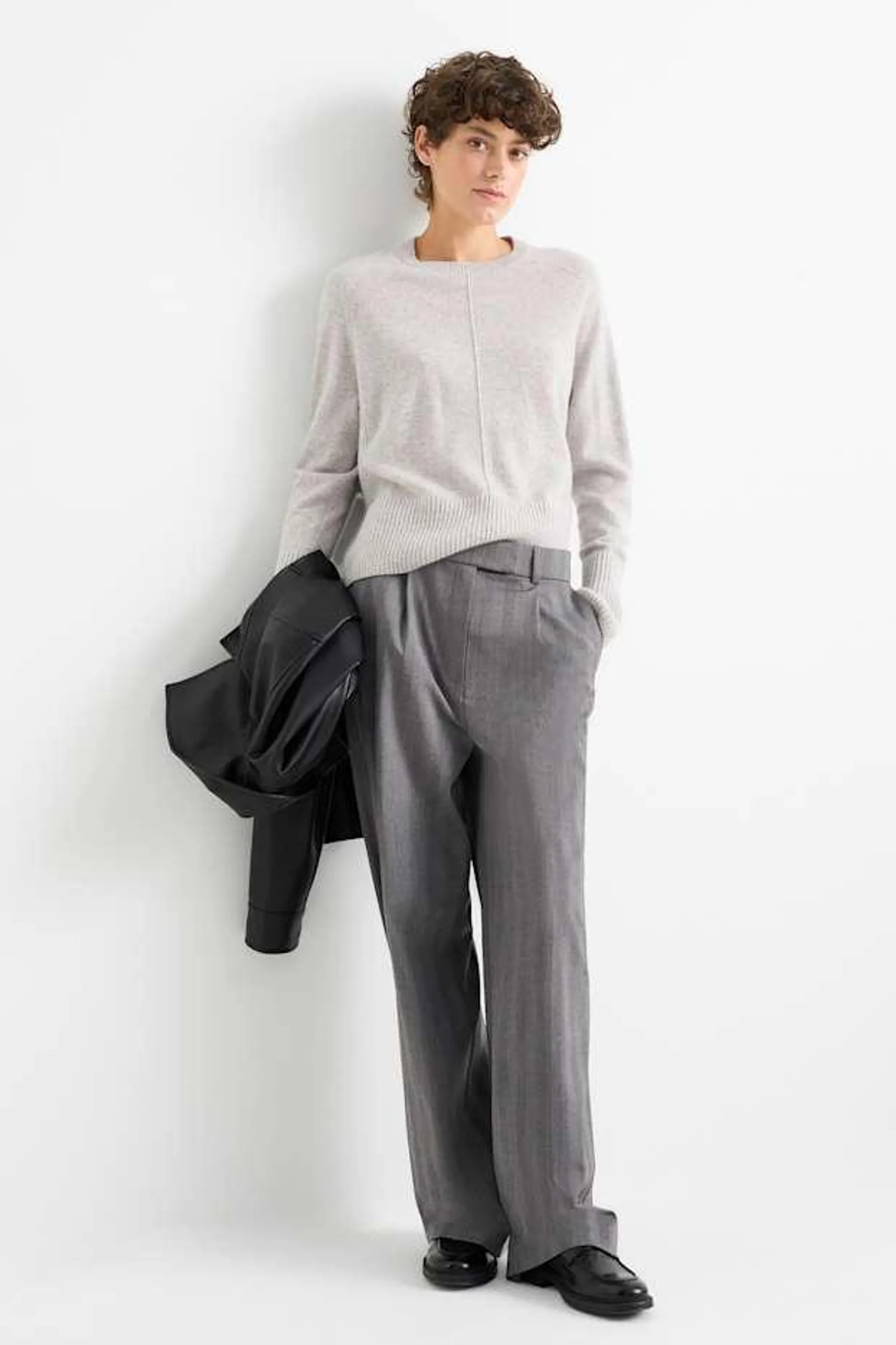 Pantalon - high waist - wide leg - gestreept