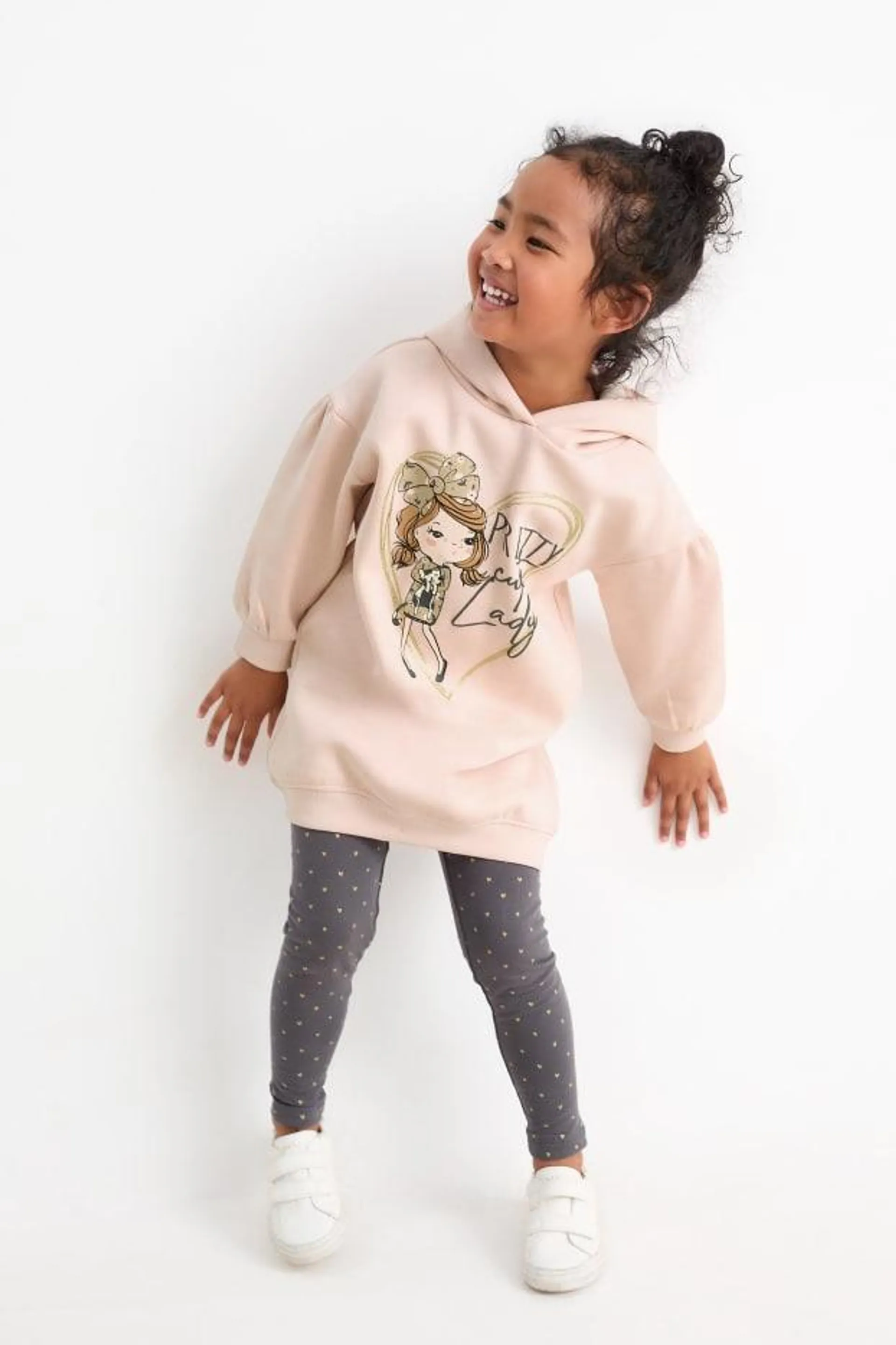 Heart - set - sweatshirt dress and leggings - 2 piece