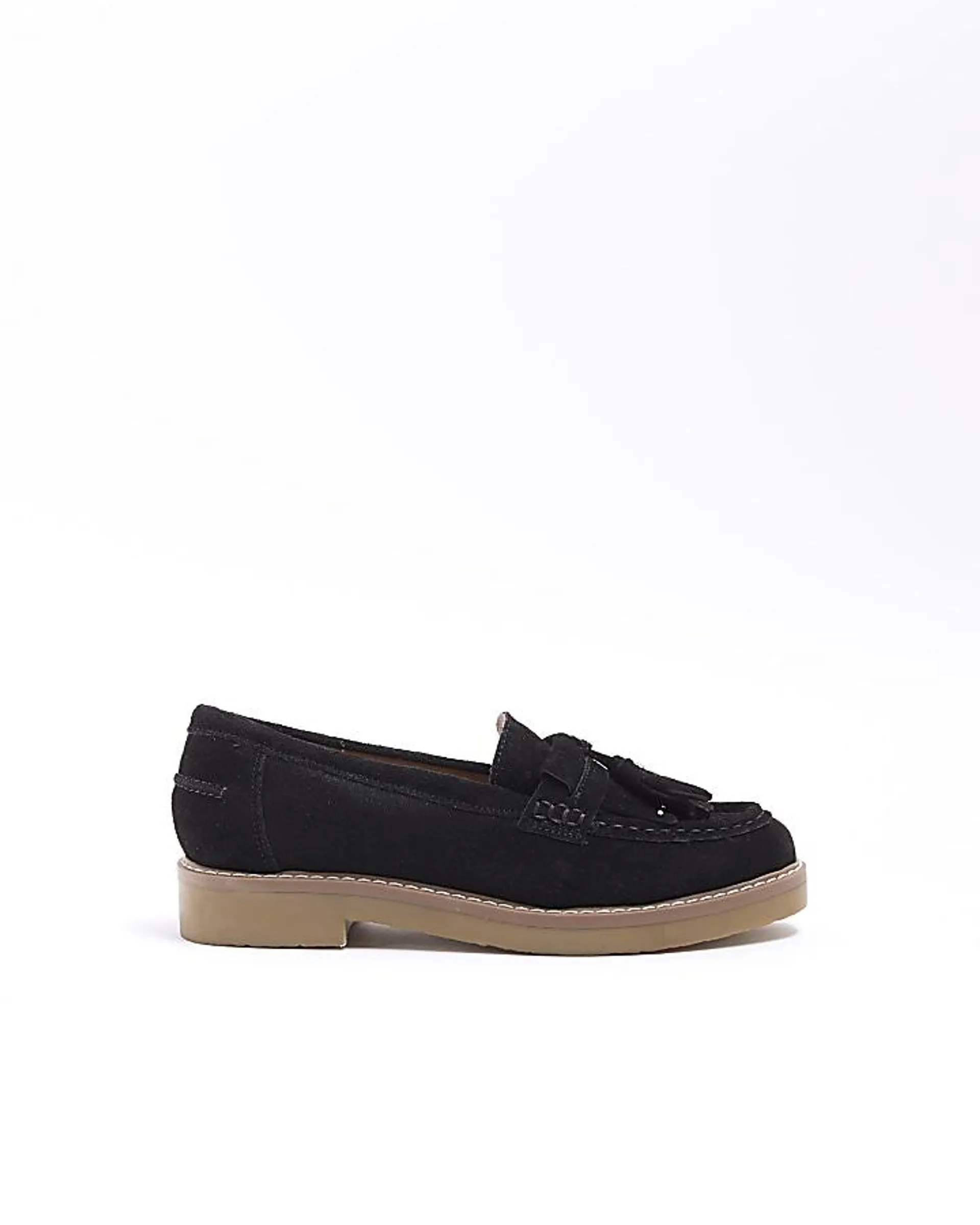 Black suede tassel detail stud loafers