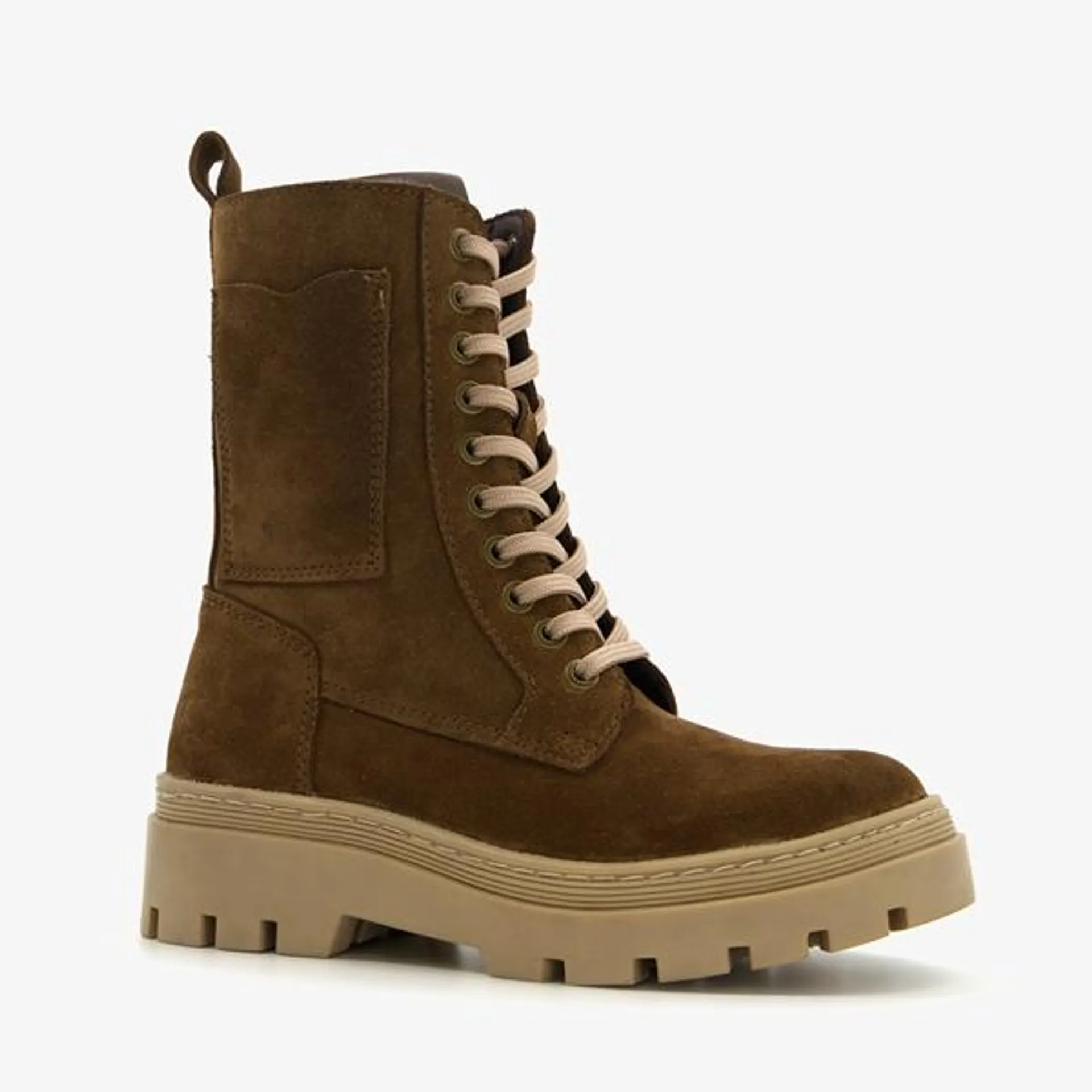 Groot suède meisjes veterboots bruin/beige