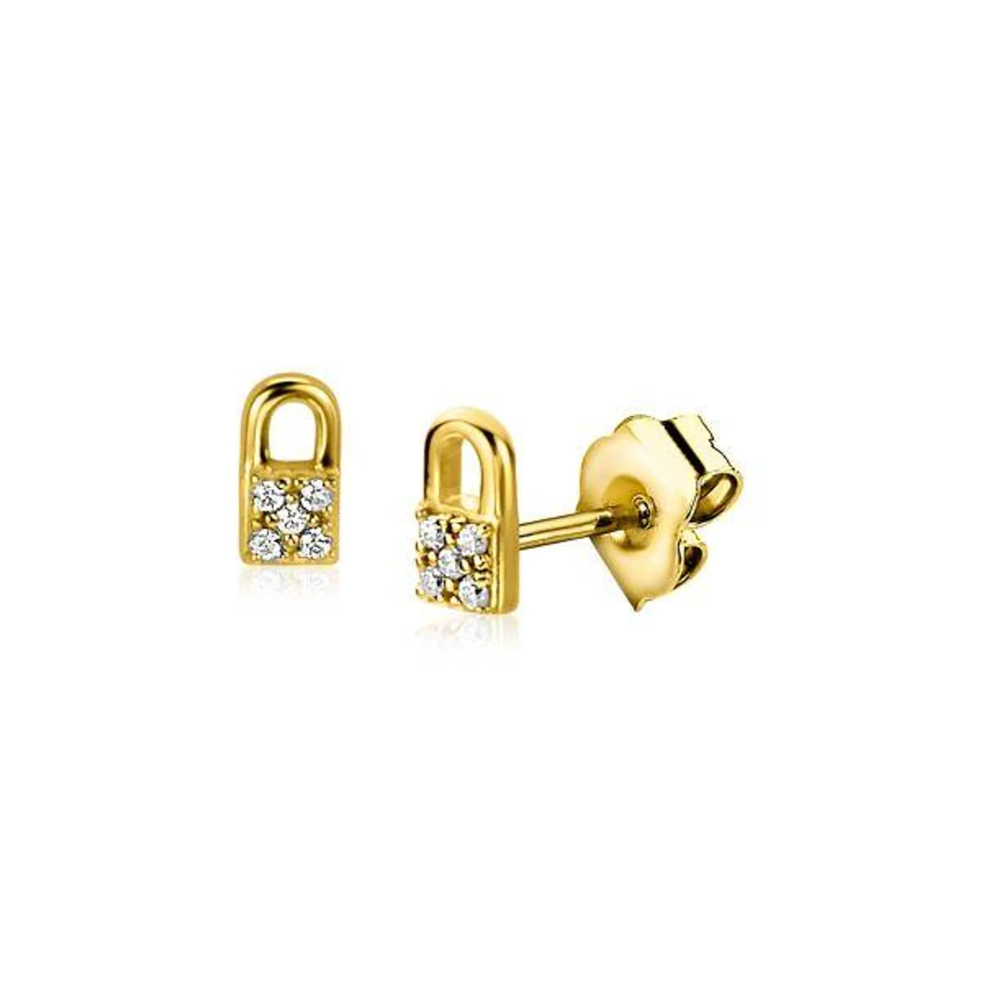 6mm ZINZI Gold Plated Sterling Silver Stud Earrings Lock with White Zirconia ZIO2301