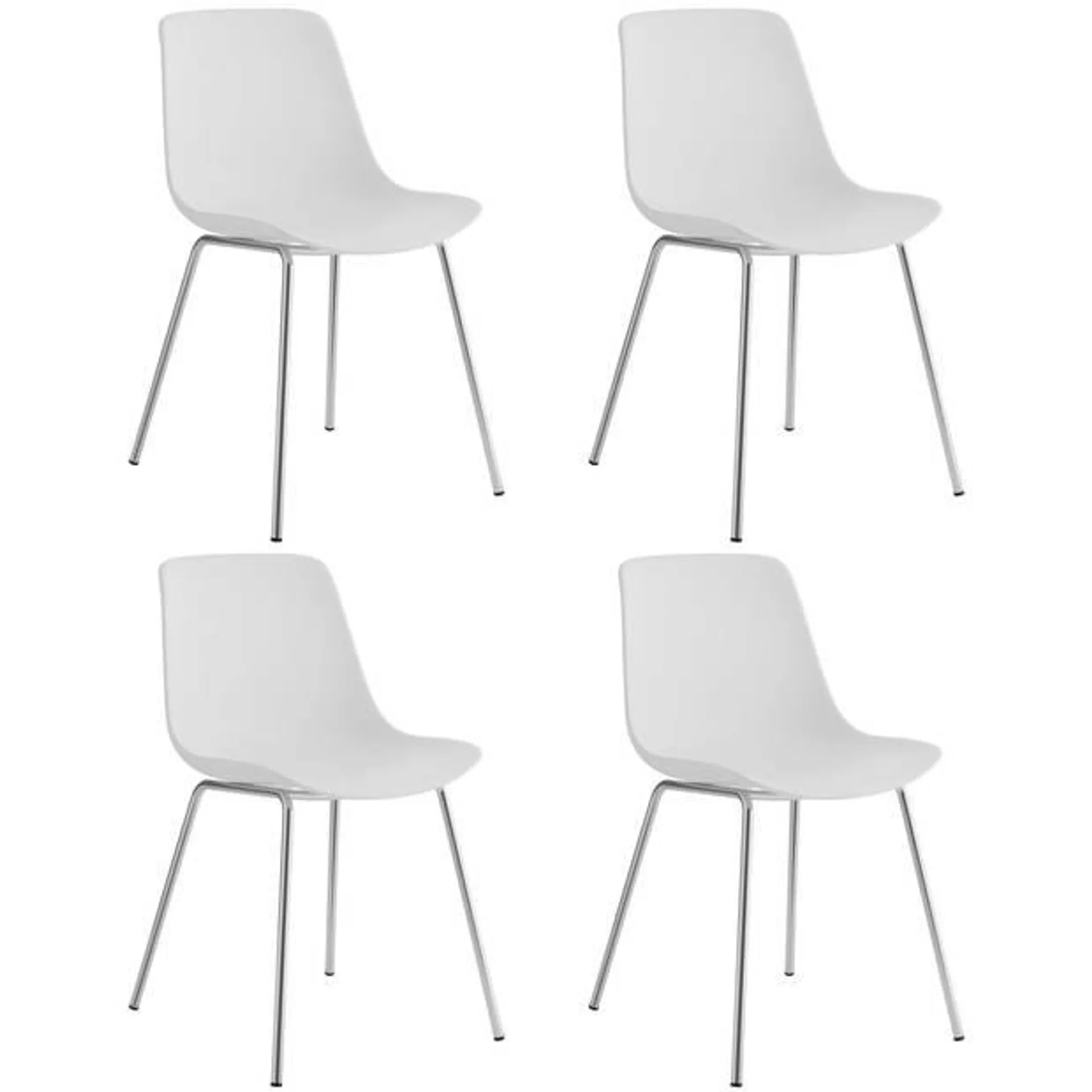 tectake® Mave Stoelen - Set van 4 Kunststof Eetkamerstoelen in Modern Design - Wit/Chroom - Comfortabel en Stijlvol