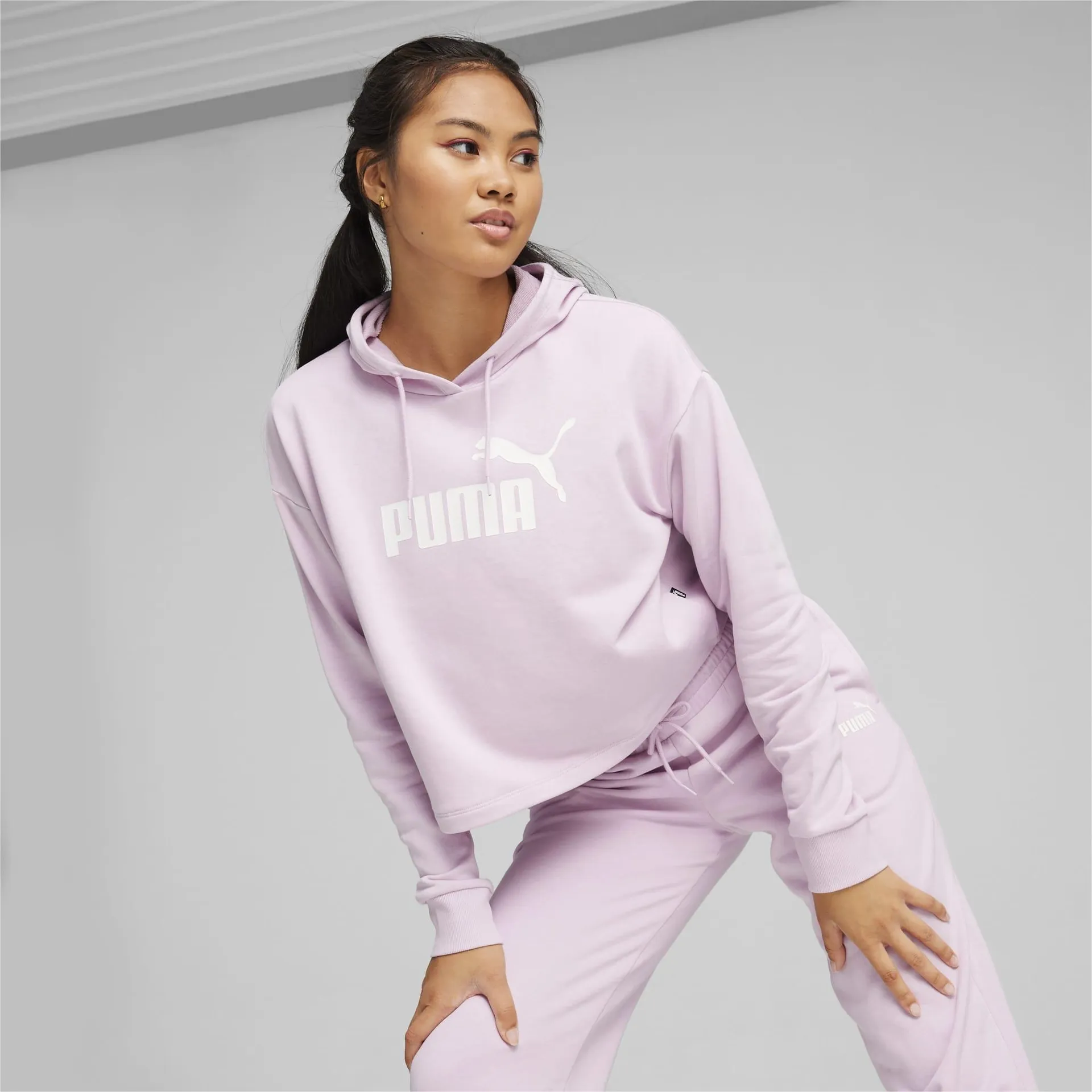 Essentials cropped hoodie met logo dames