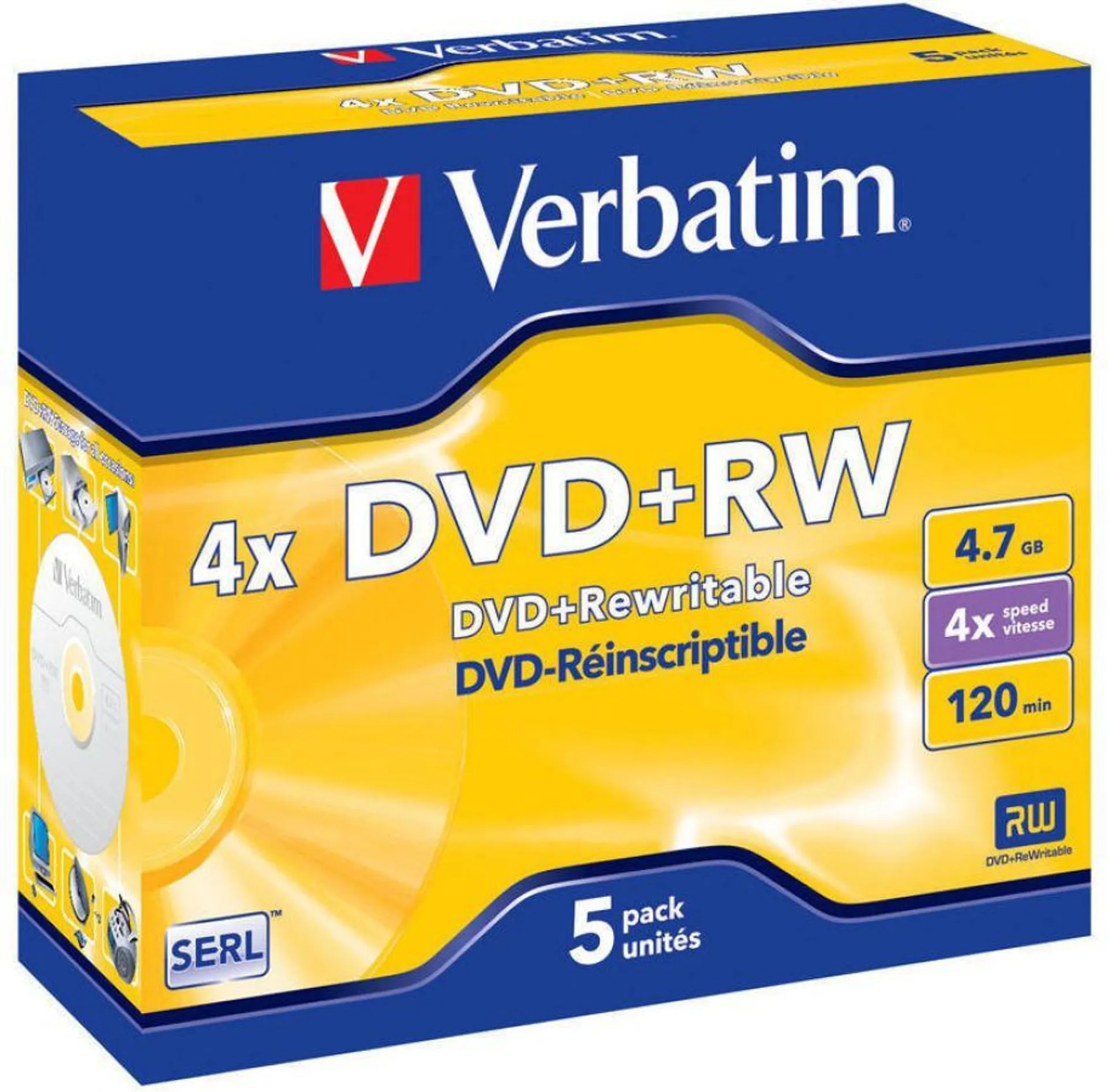 Verbatim DVD+RW 4x, 4700MB/120min, Jewelcase 5-pack, 43229