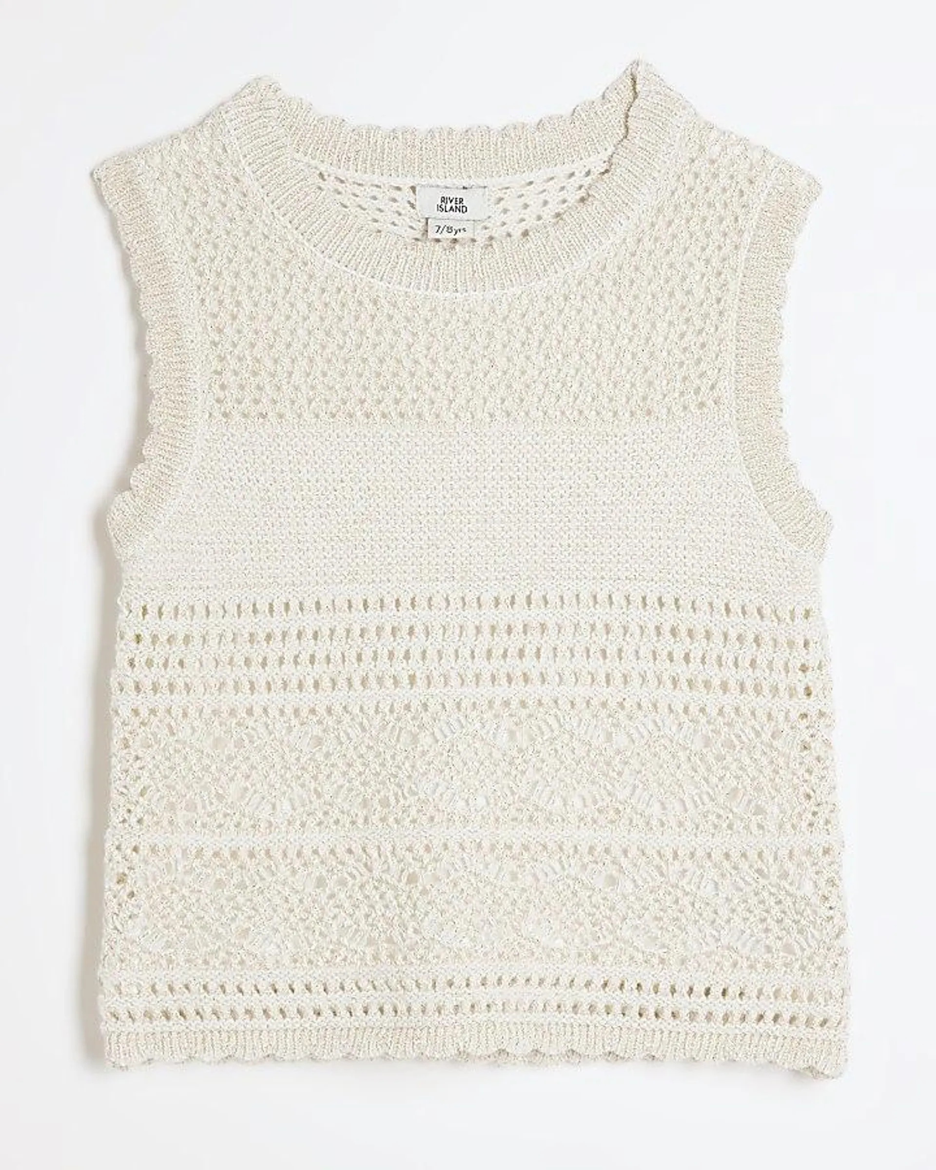 Girls cream crochet glitter tank top