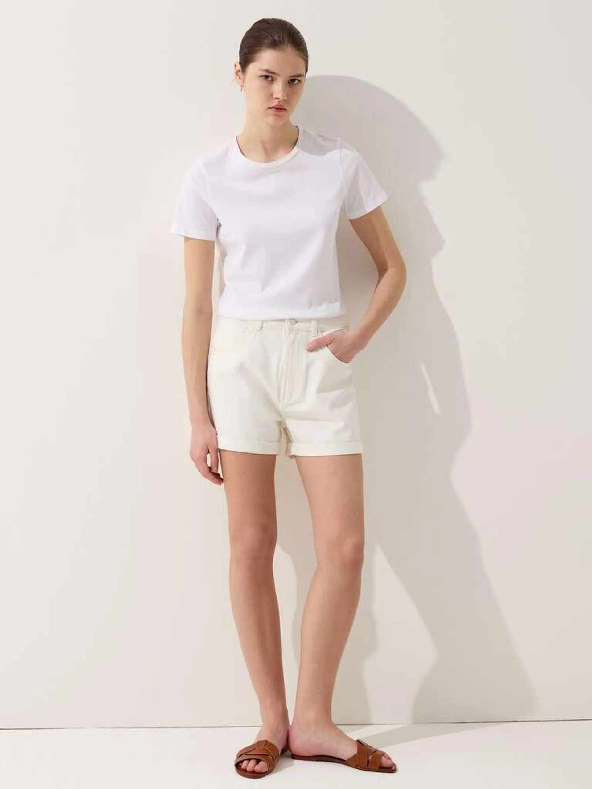 Optical White Mum-fit shorts in denim