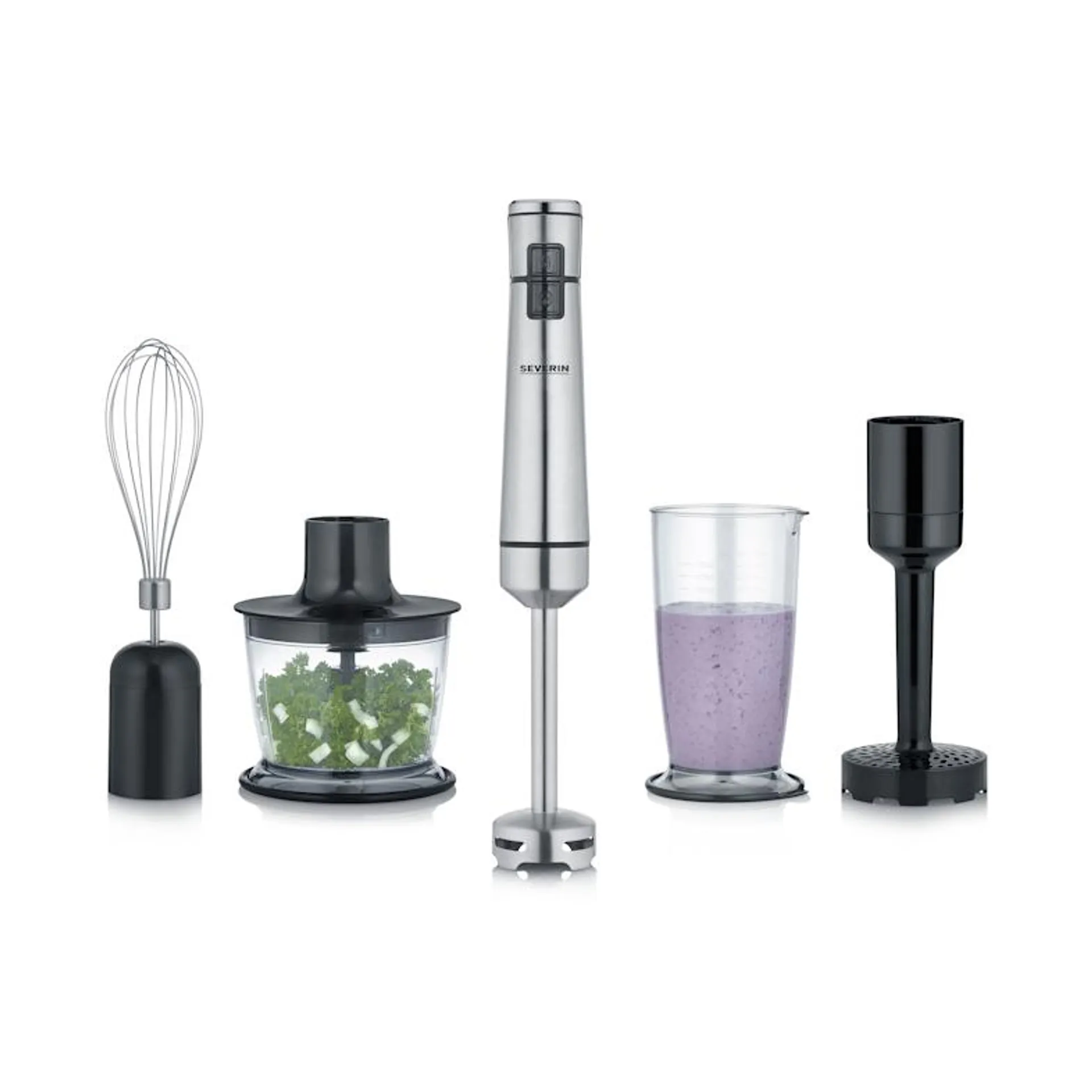 SEVERIN SM 3775 Snoerloze staafmixer met premiumset, Lithium-Ion-accu met 2.000 mAh