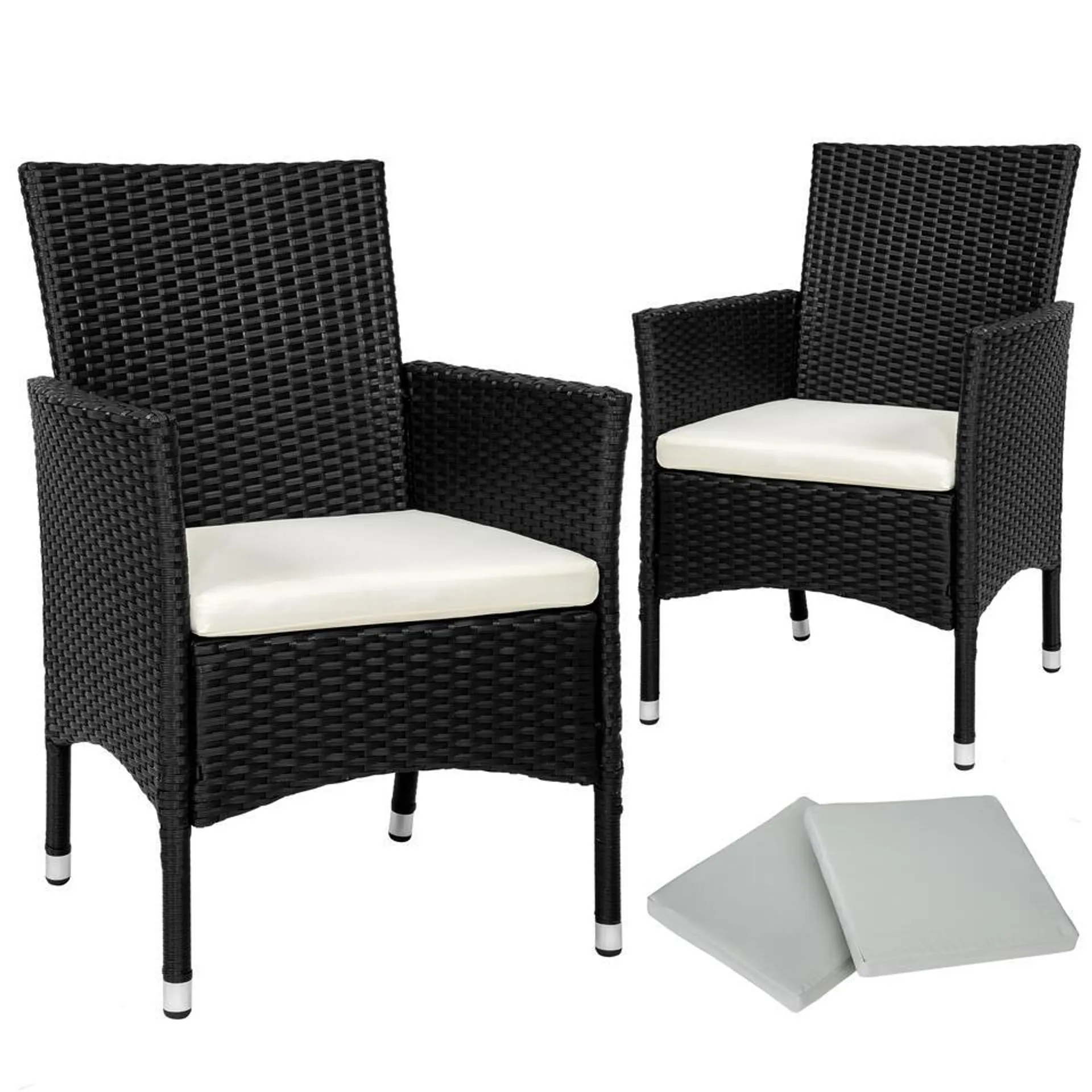 tectake® - set van 2 Wicker tuinstoelen met kussens - zwart