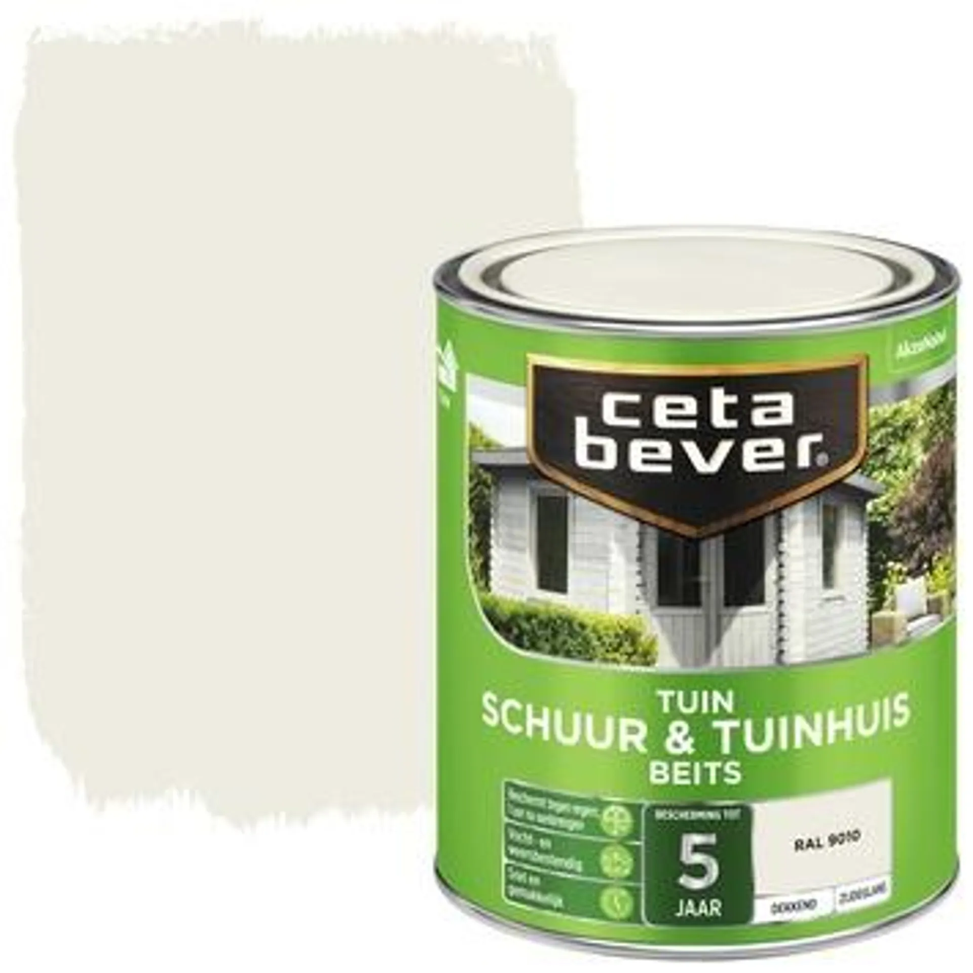 Cetabever tuinbeits schuur & tuinhuis dekkend RAL 9010 gebroken wit 750 ml