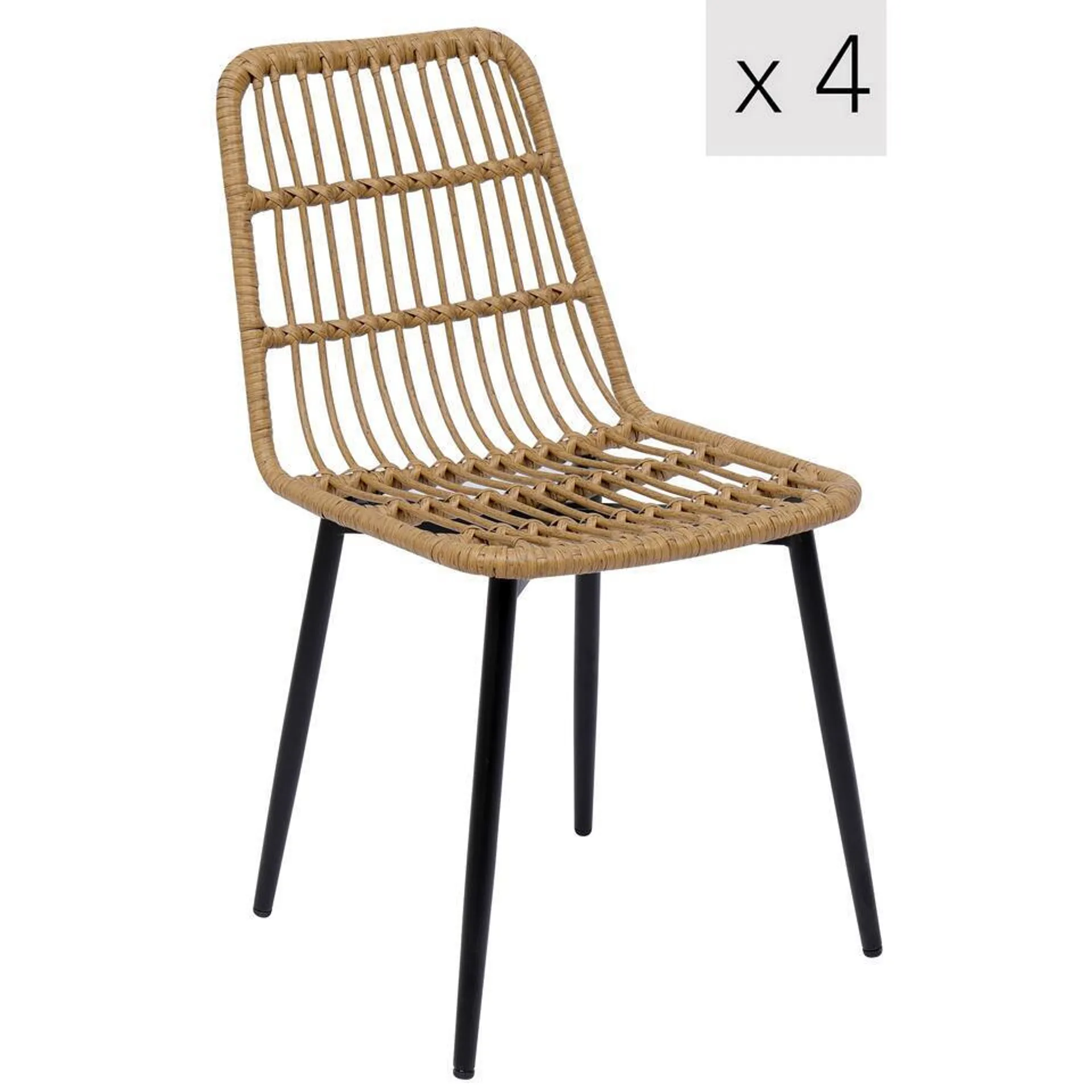 Set van 4 metalen en rotan tuinstoelen