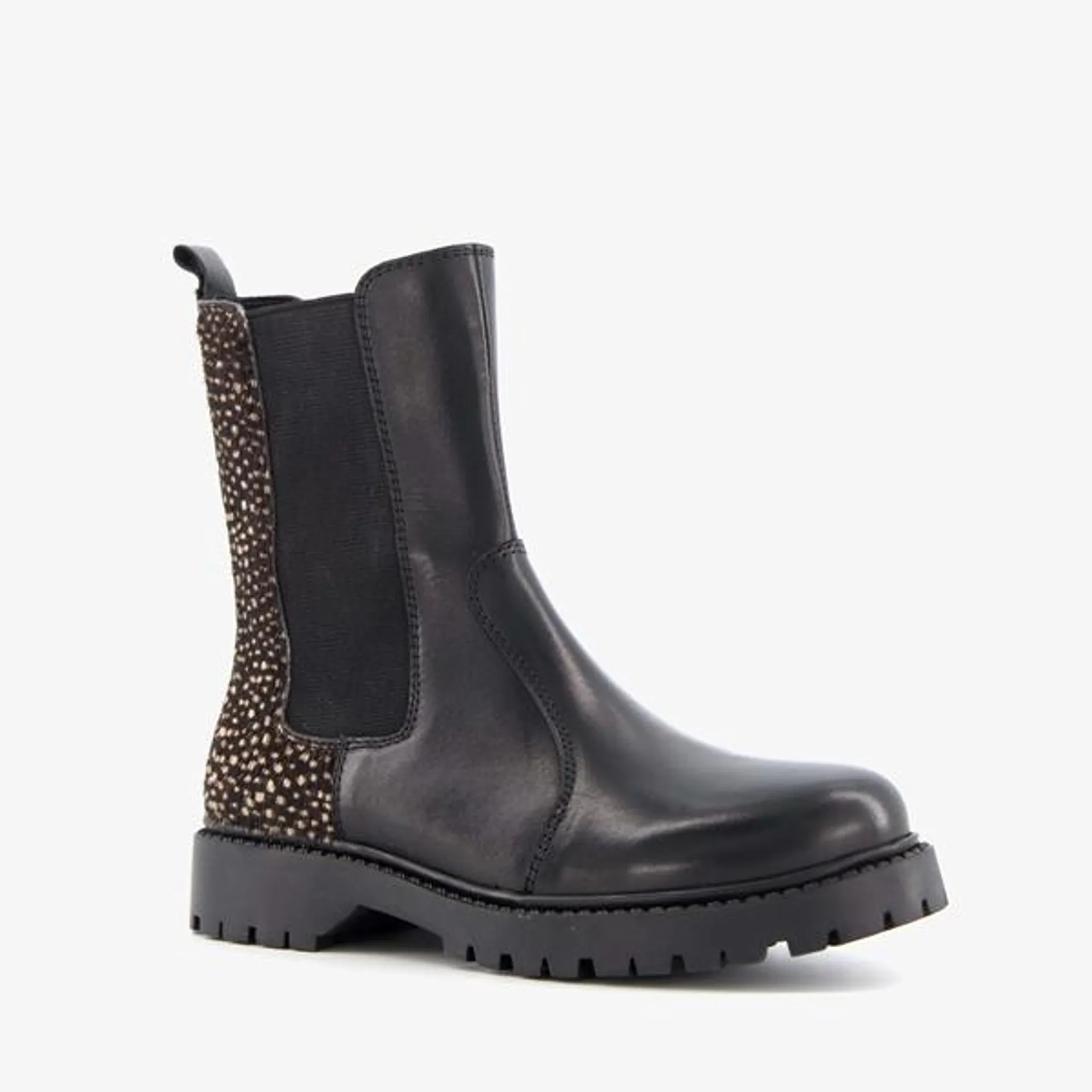 Groot leren meisjes chelsea boots met dierenprint