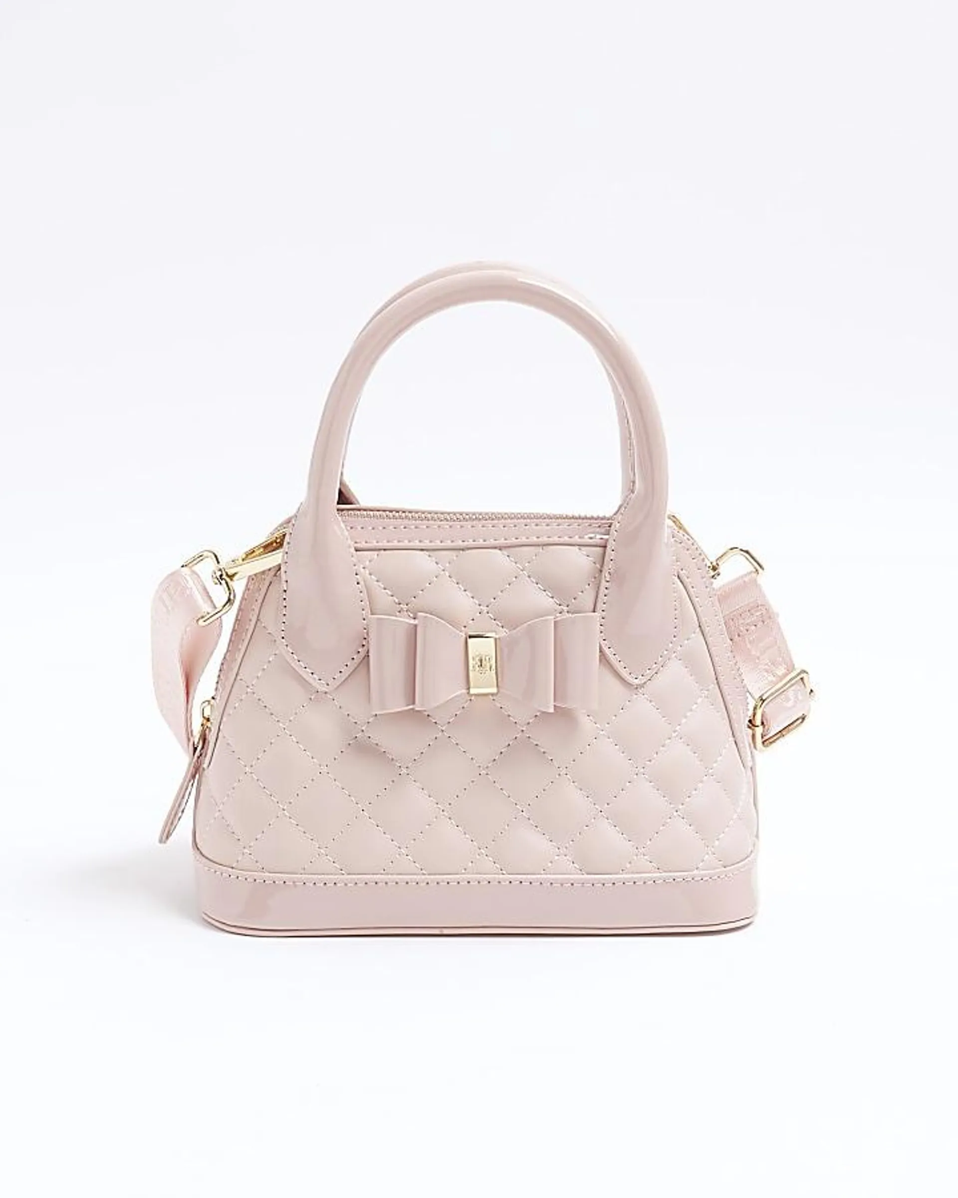 Girls pink quilted bow cross body bag