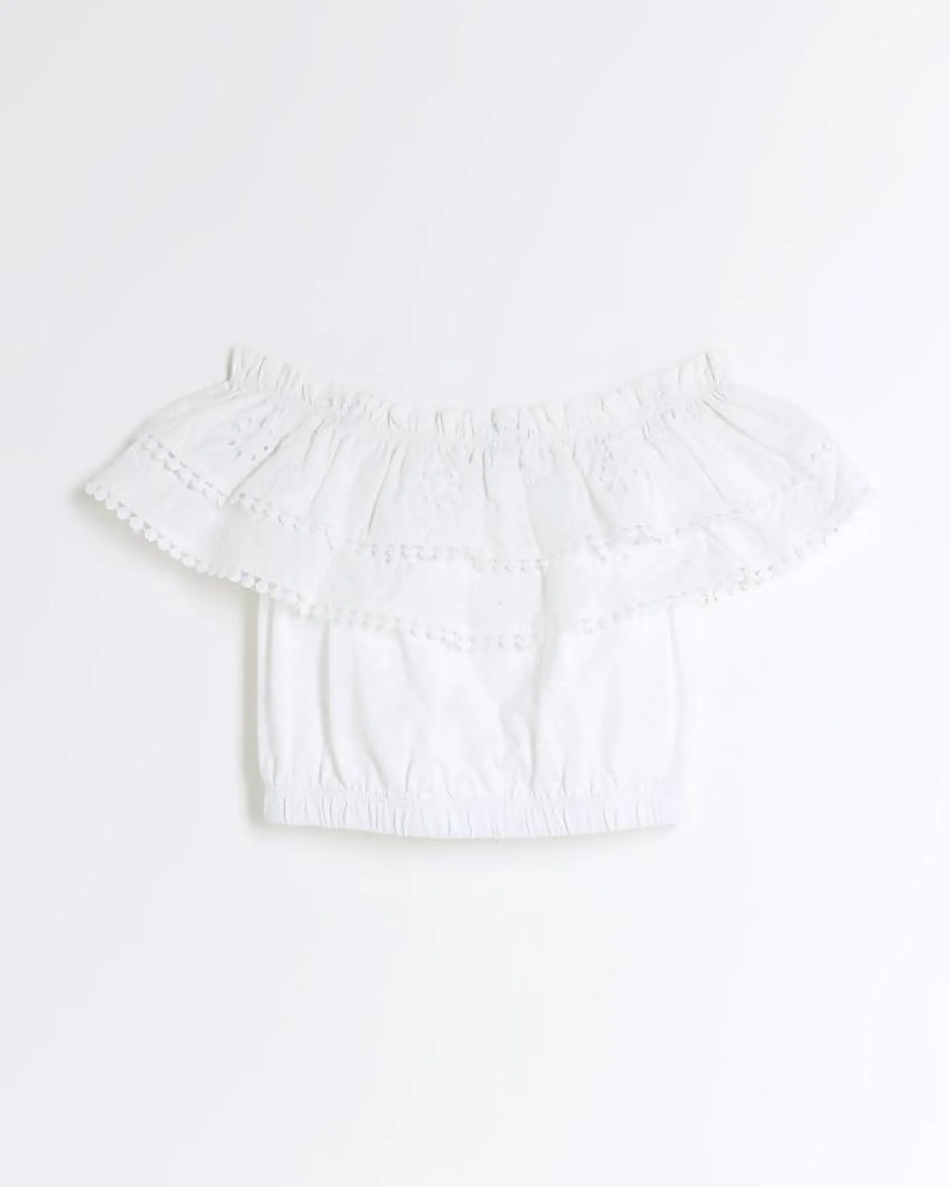 Girls white bardot broderie top