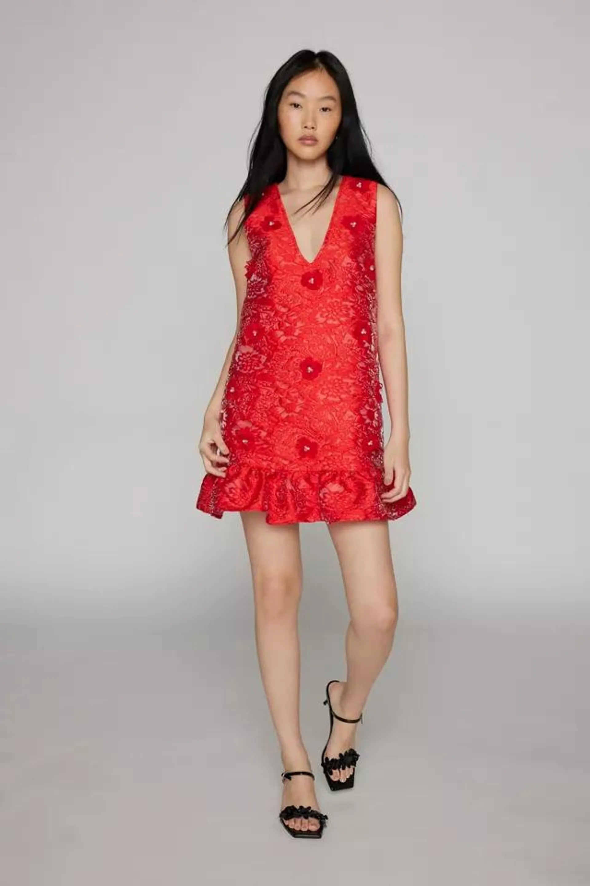 Sister Jane Sweet Cherry Floral Jacquard Mini Dress