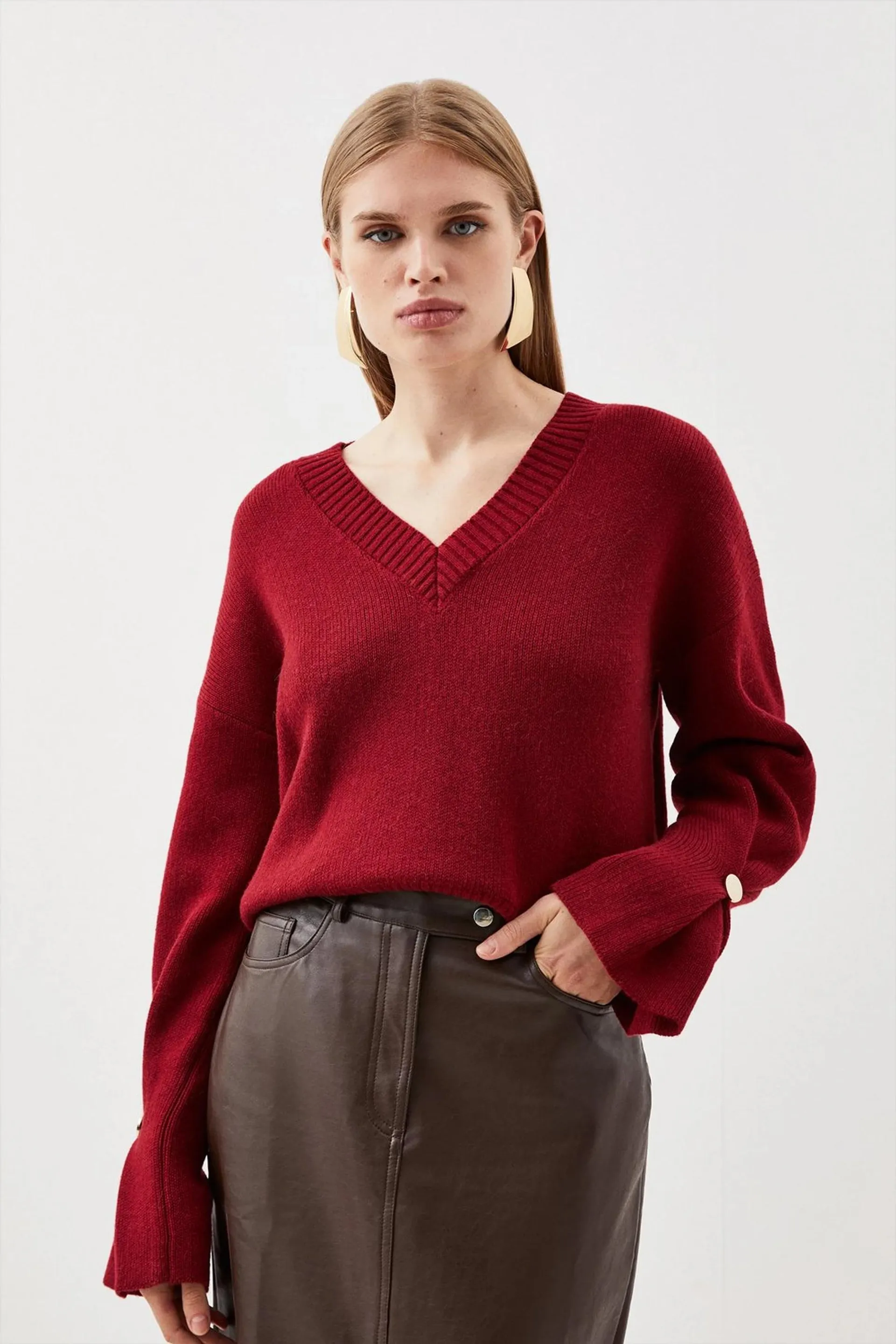 V Neck Premium Alpaca Wool Blend Mid Weight Full Sleeve Knit Jumper