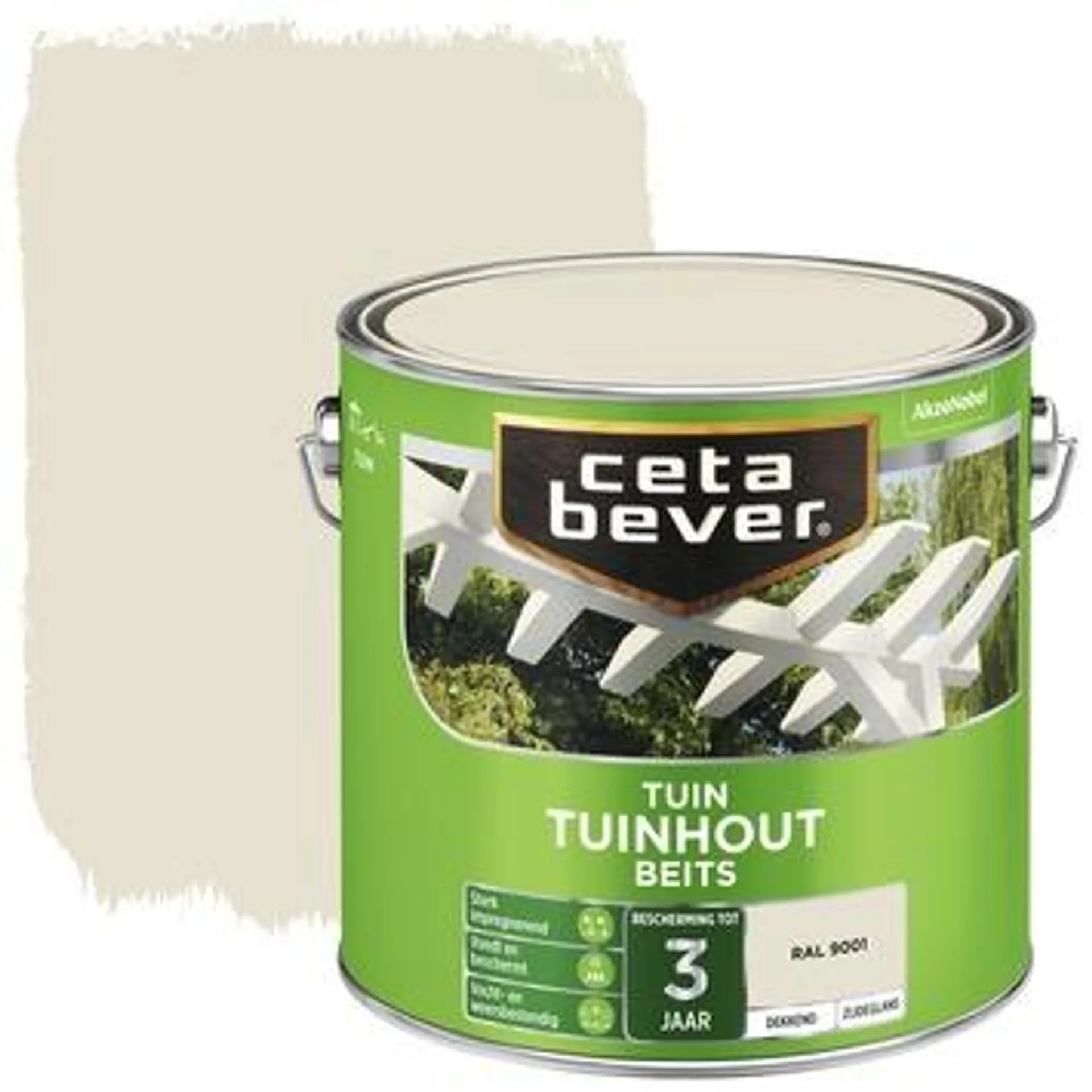 Cetabever tuinhoutbeits dekkend RAL 9001 crème wit zijdeglans 2,5 l