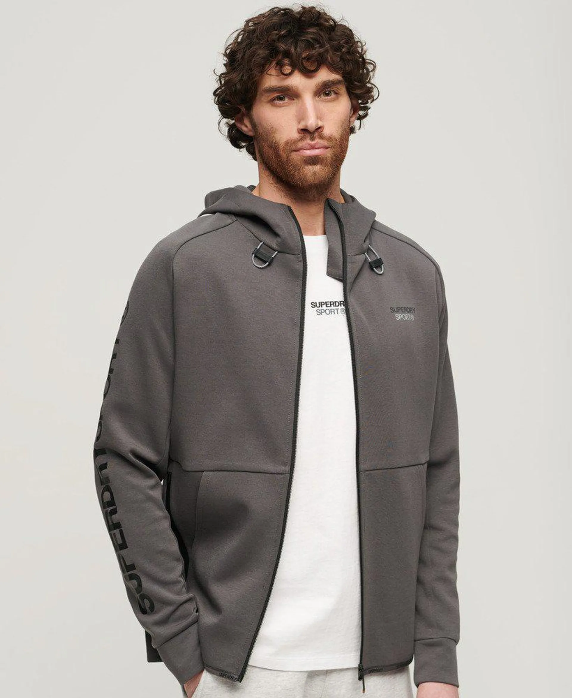 Sport Tech hoodie met losse pasvorm, rits en logo