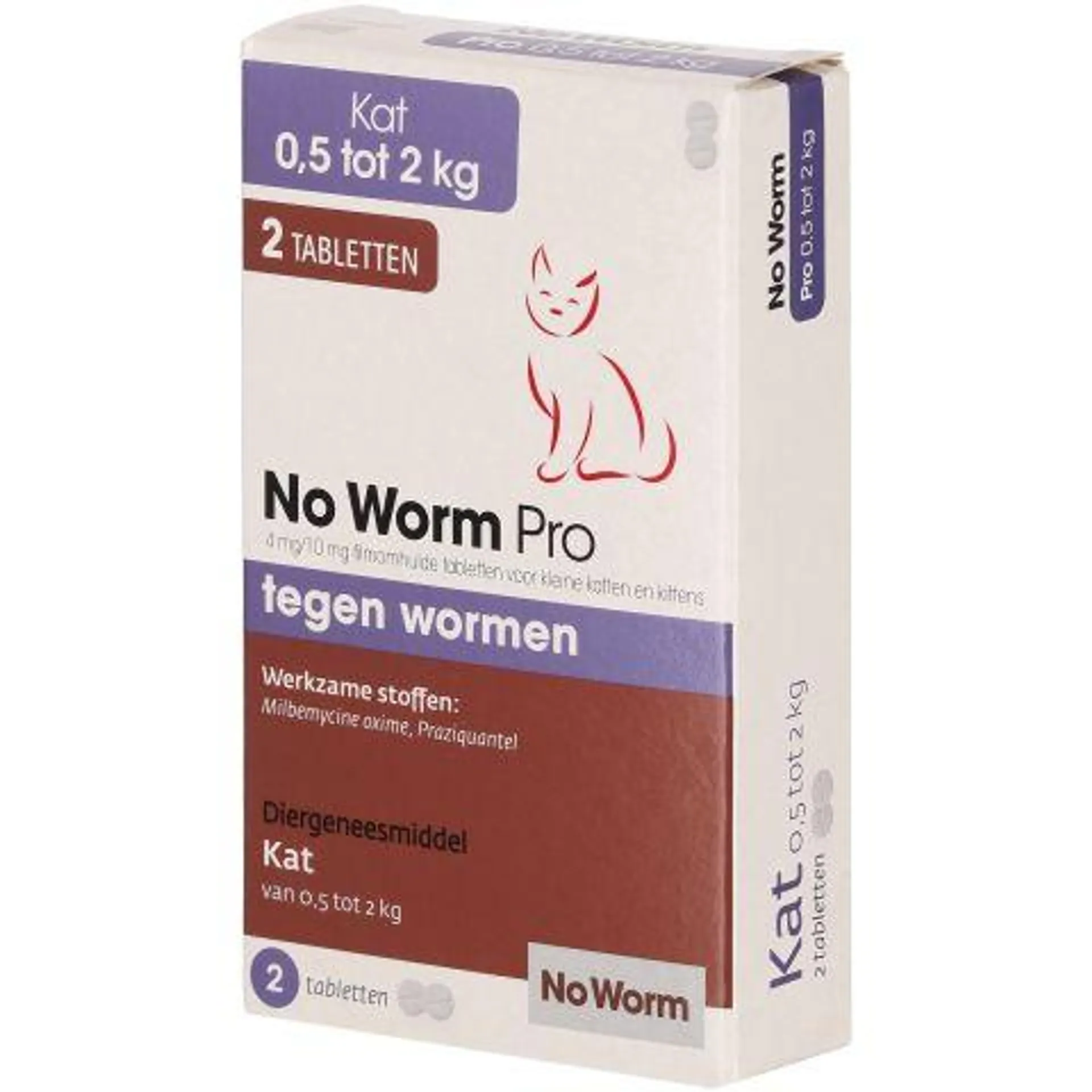 No worm Pro Tabletten - Ontworming Kleine katten en kittens - >0,5 kg - 2 stuks