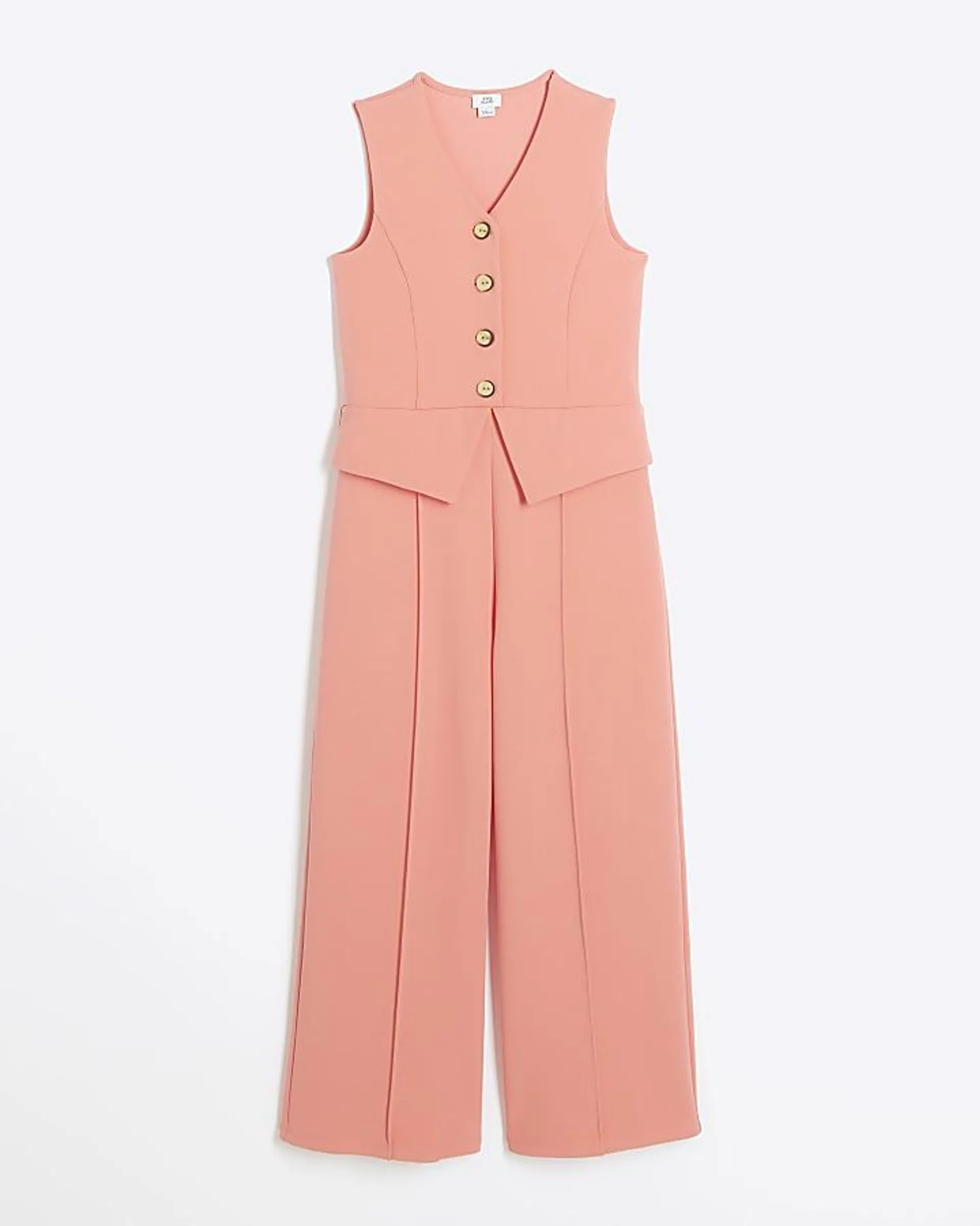 Girls coral waistcoat jumpsuit