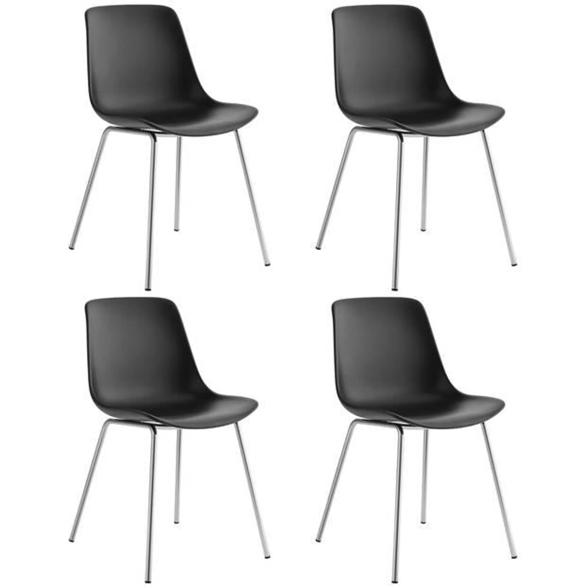 tectake® Mave Stoelen - Set van 4 Kunststof Eetkamerstoelen in Modern Design - Zwart/Chroom - Comfortabel en Stijlvol