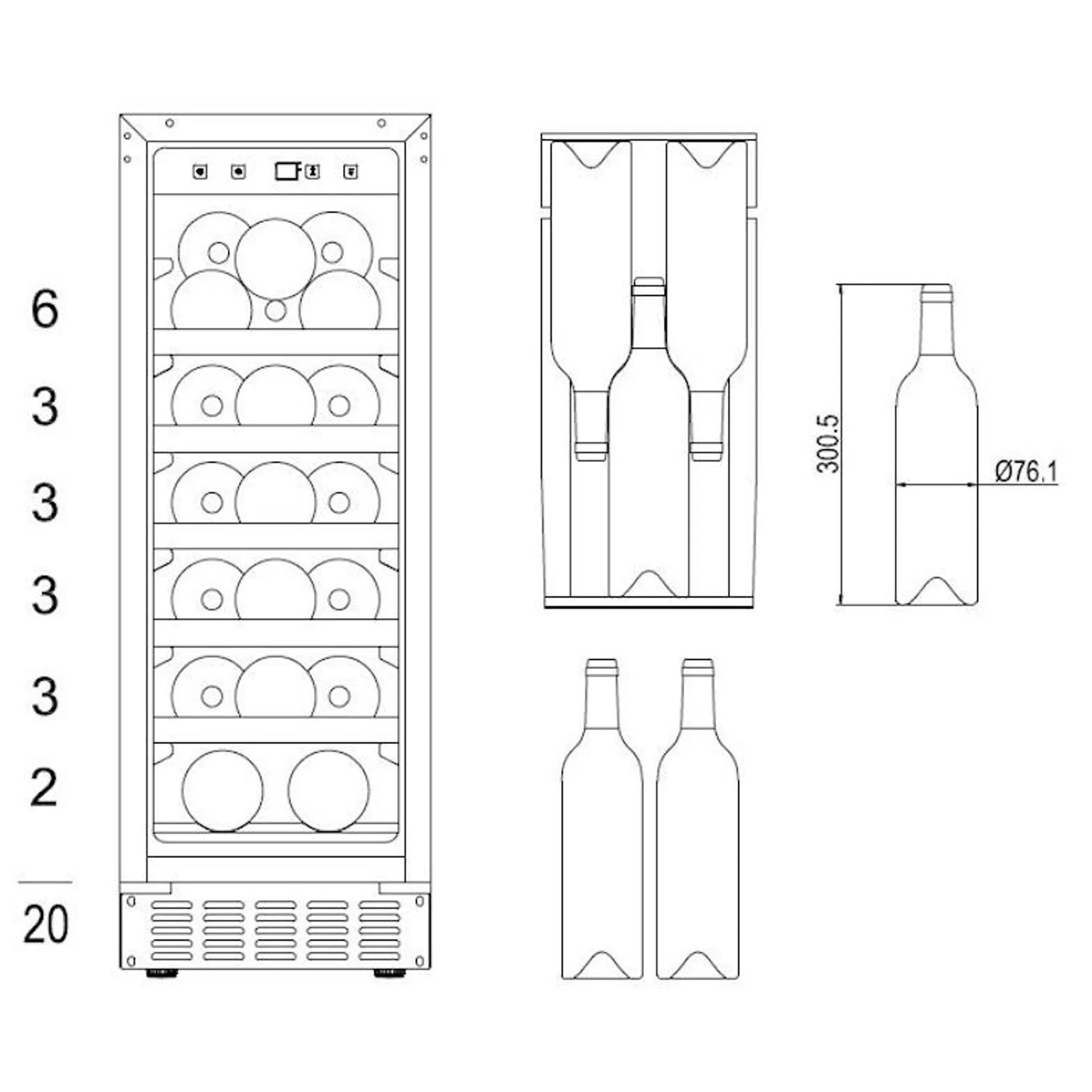 Amica WK 341 115 S, Staande wijnkoelkast met compressortechnologie, geschikt voor onderbouw, Max. aantal Bordeauxflessen (0,75 l): 20